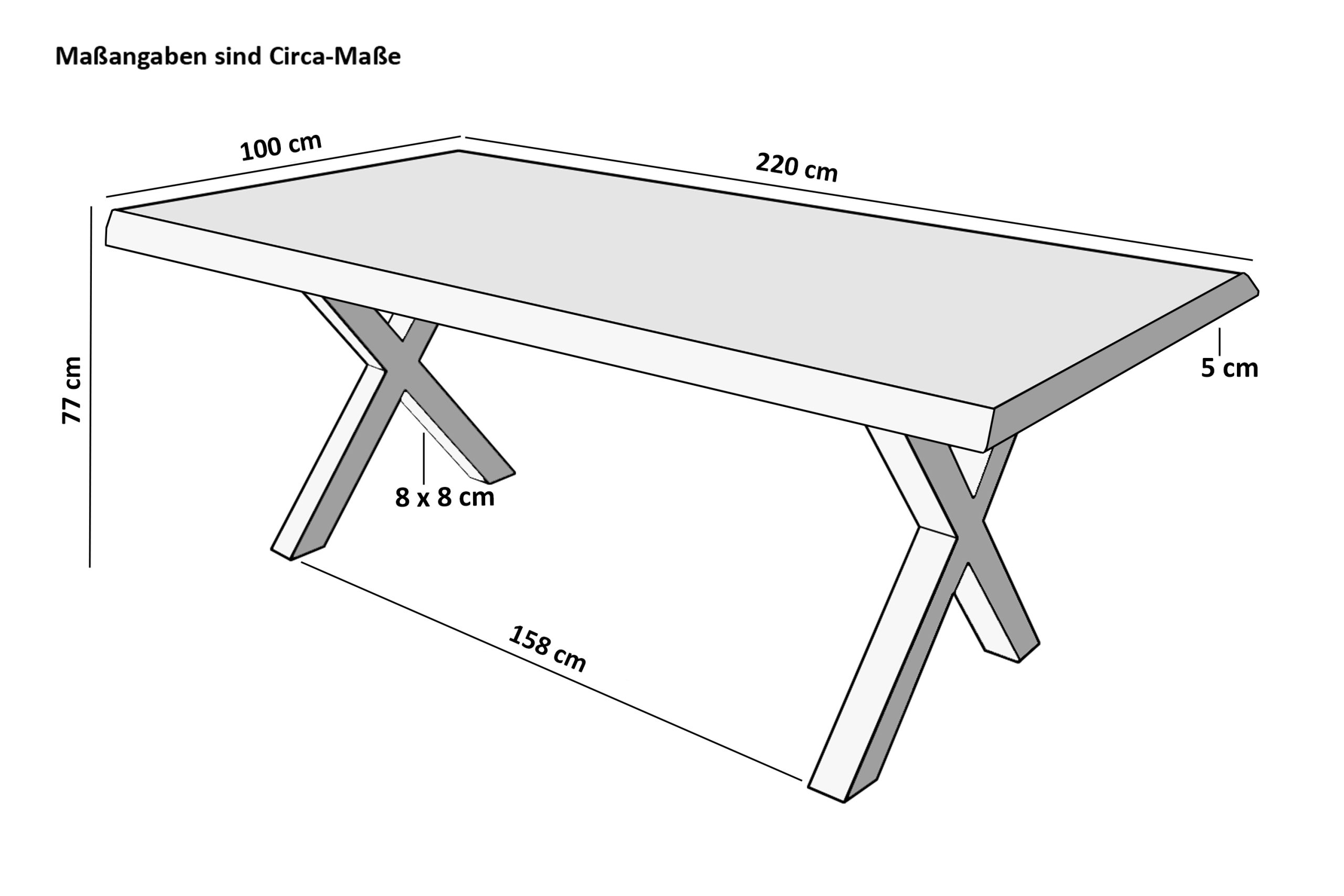 Esstisch Baumkante 220 x 100 cm Mangoholz Rough X-Gestell silber CALI – Bild 4