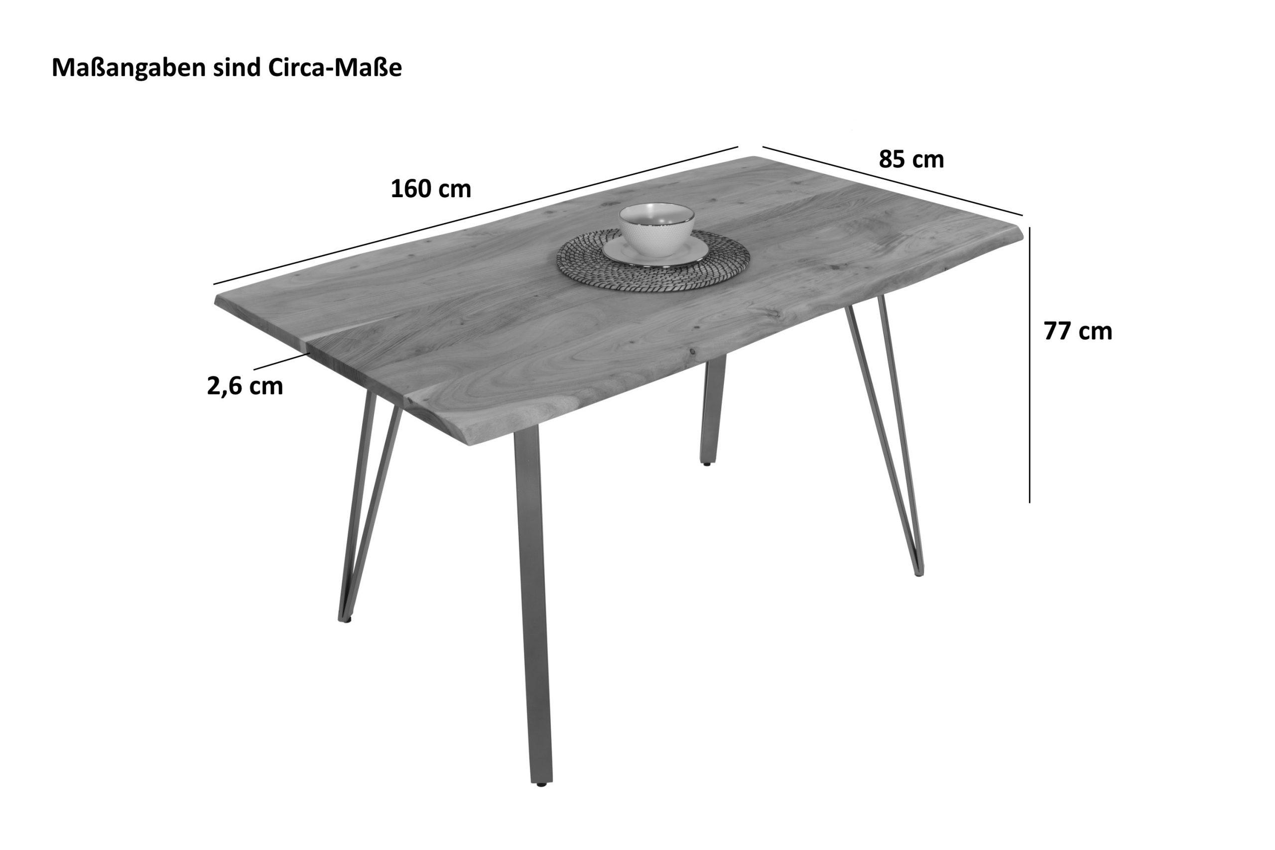 Esstisch Baumkante massiv Akazie natur 160 x 85 cm Metallgestell schwarz CELIA – Bild 4