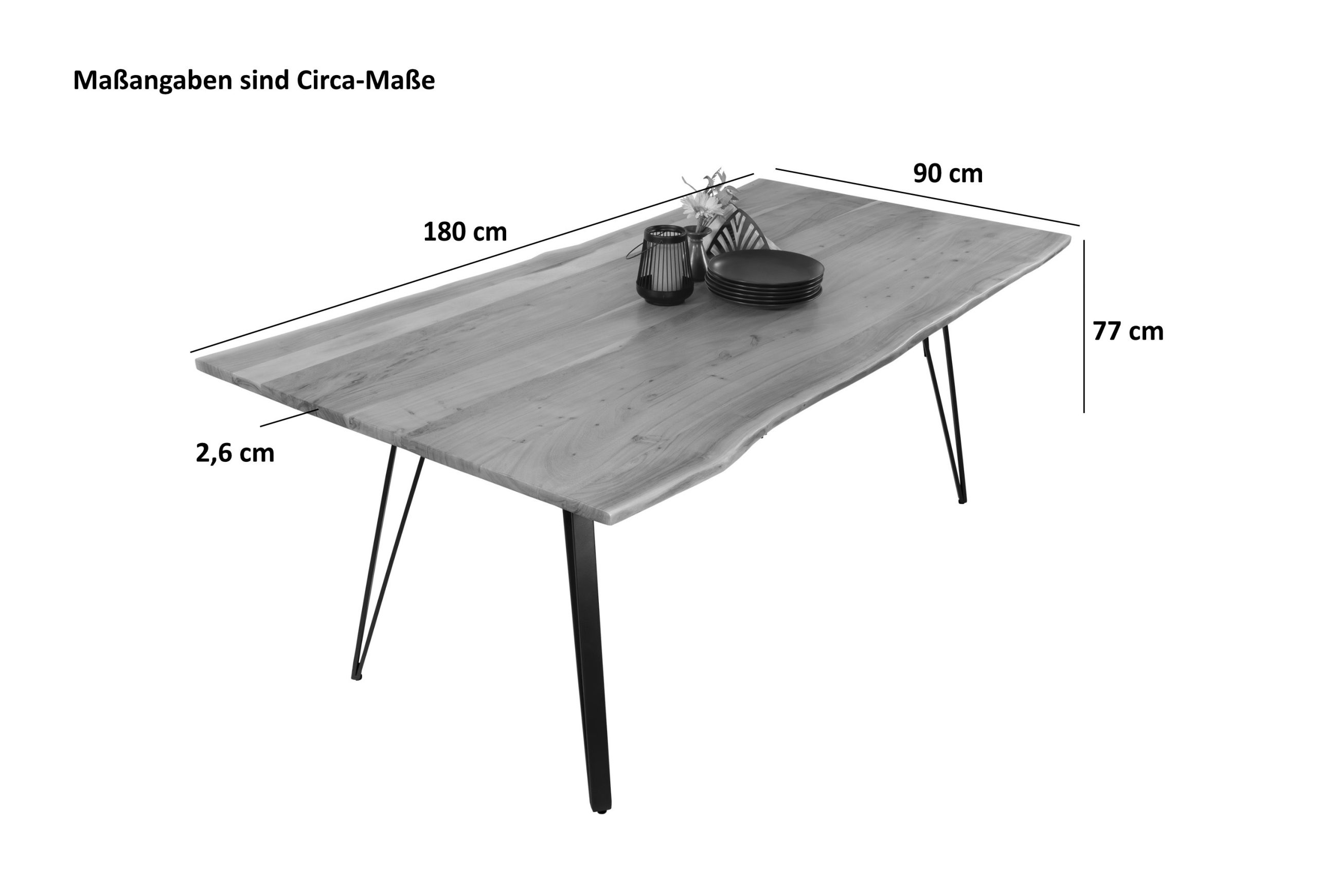 Esstisch Baumkante massiv Akazie natur 180 x 90 cm Metallgestell schwarz CELIA – Bild 4
