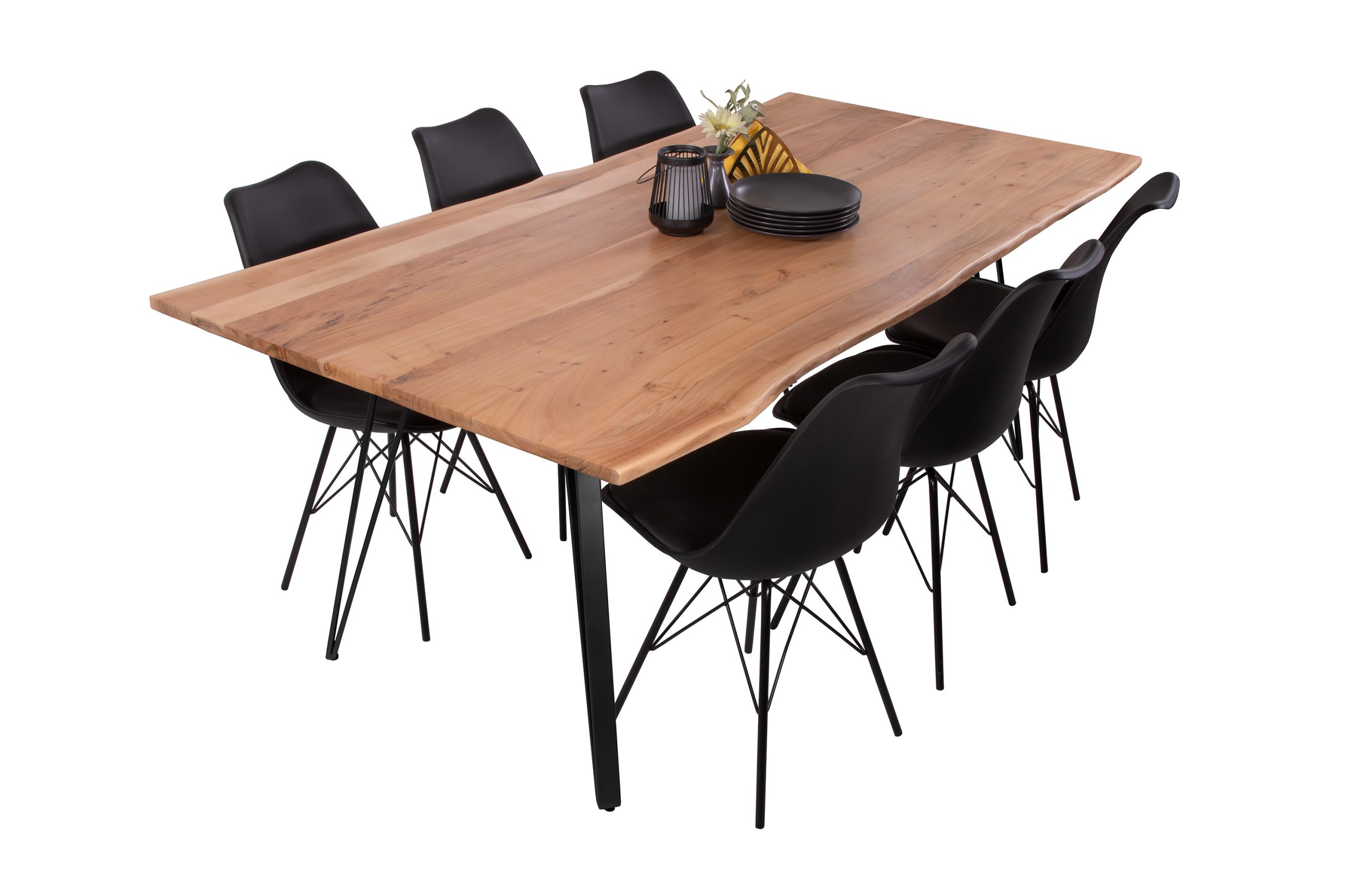 Esstisch Baumkante massiv Akazie natur 240 x 100 cm Metallgestell schwarz CELIA – Bild 3