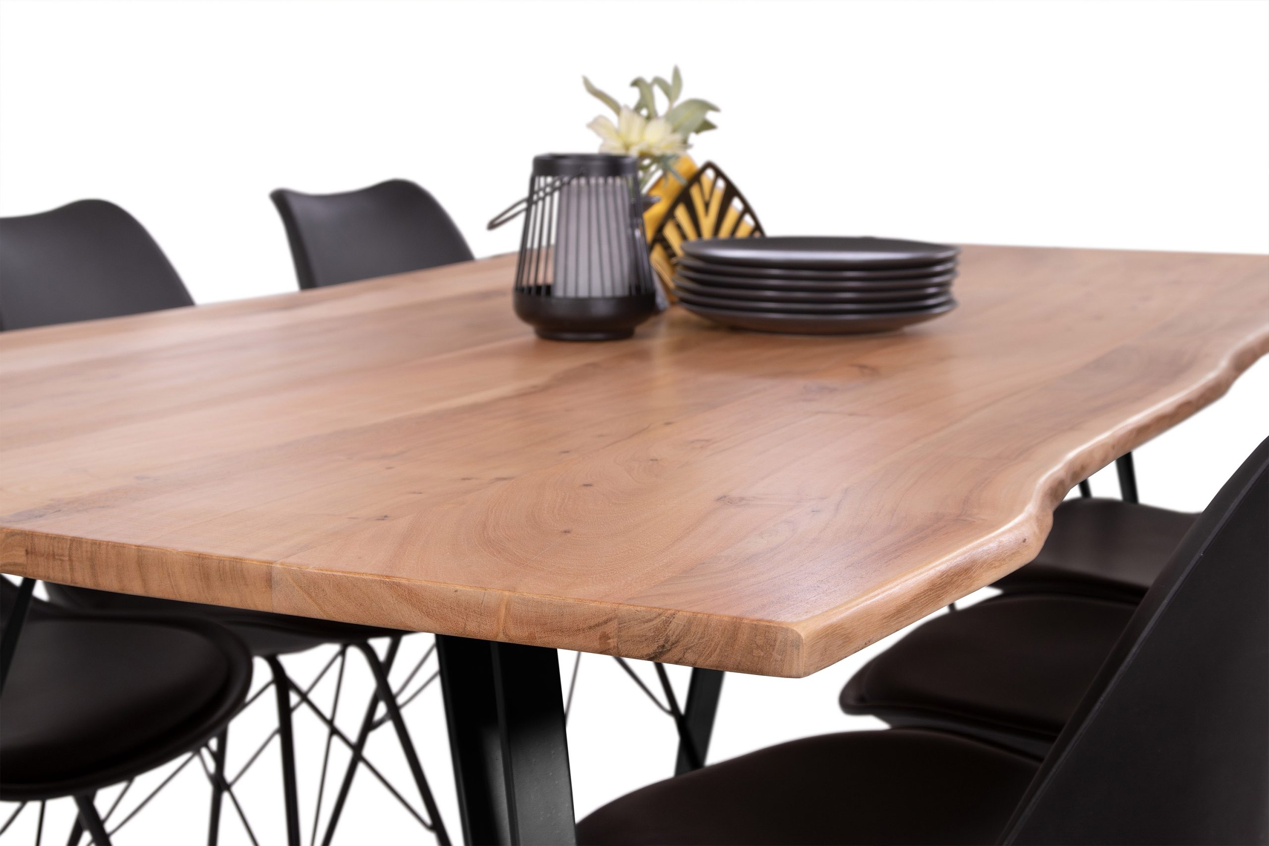 Esstisch Baumkante massiv Akazie natur 240 x 100 cm Metallgestell schwarz CELIA – Bild 6