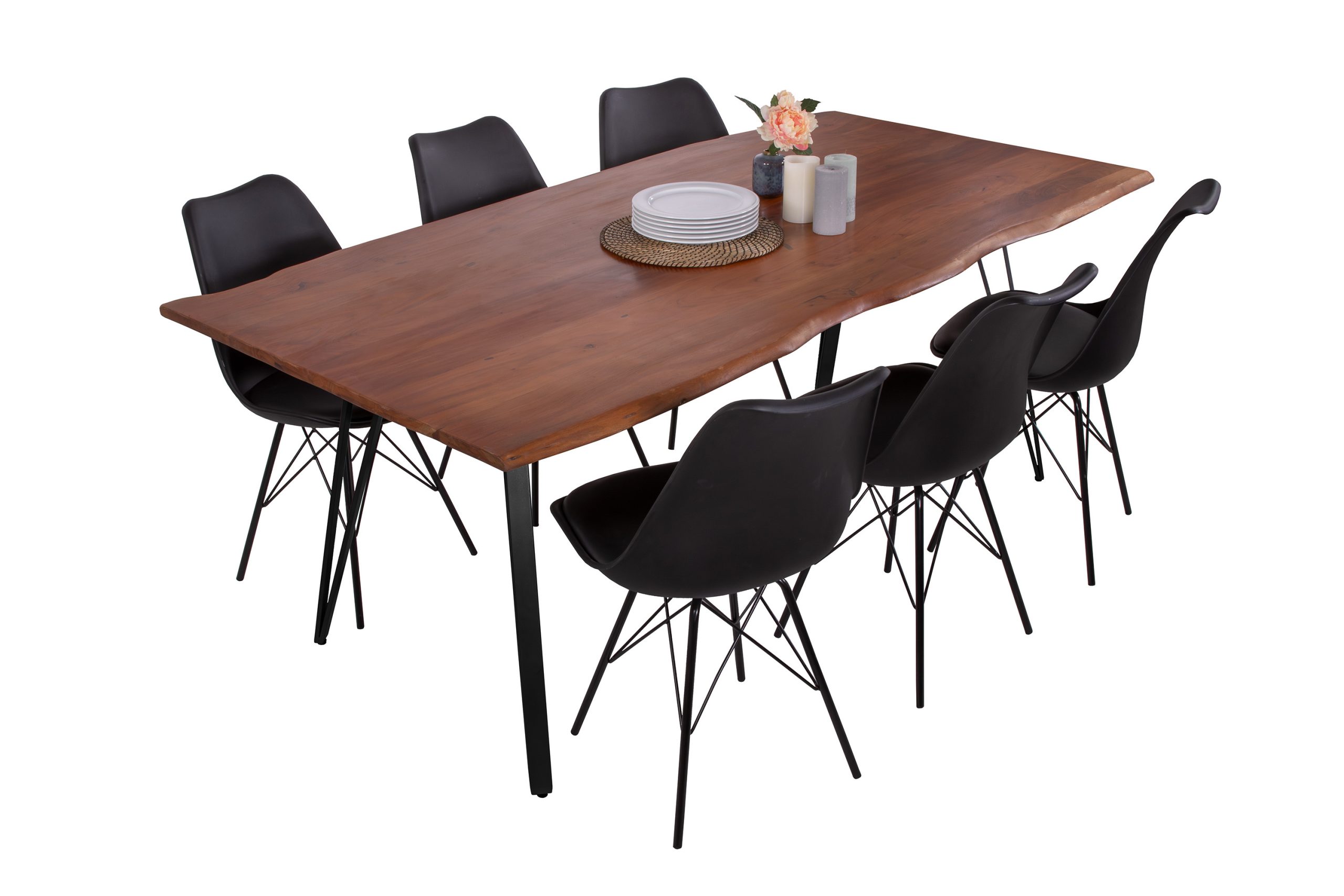 Esstisch Baumkante massiv Akazie nussbaum 200 x 100 cm Metallgestell schwarz CELIA – Bild 3