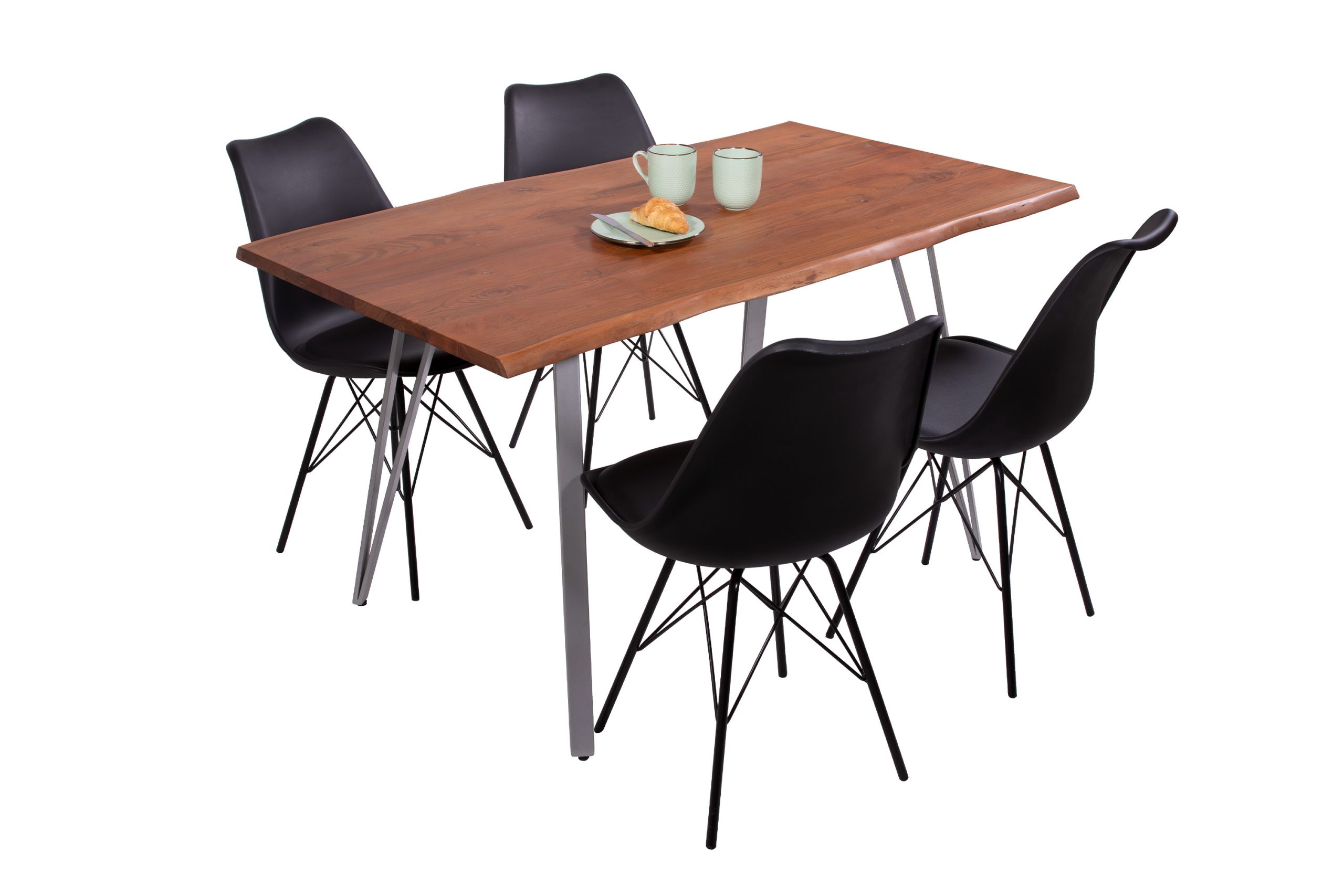 Esstisch Baumkante massiv Akazie nussbaum 140 x 80 cm Metallgestell silber CELIA – Bild 3