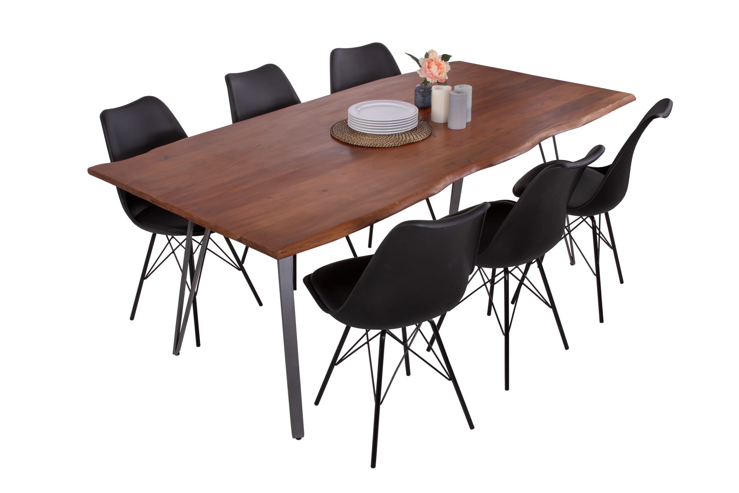 Esstisch Baumkante massiv Akazie nussbaum 220 x 100 cm Metallgestell silber CELIA – Bild 3