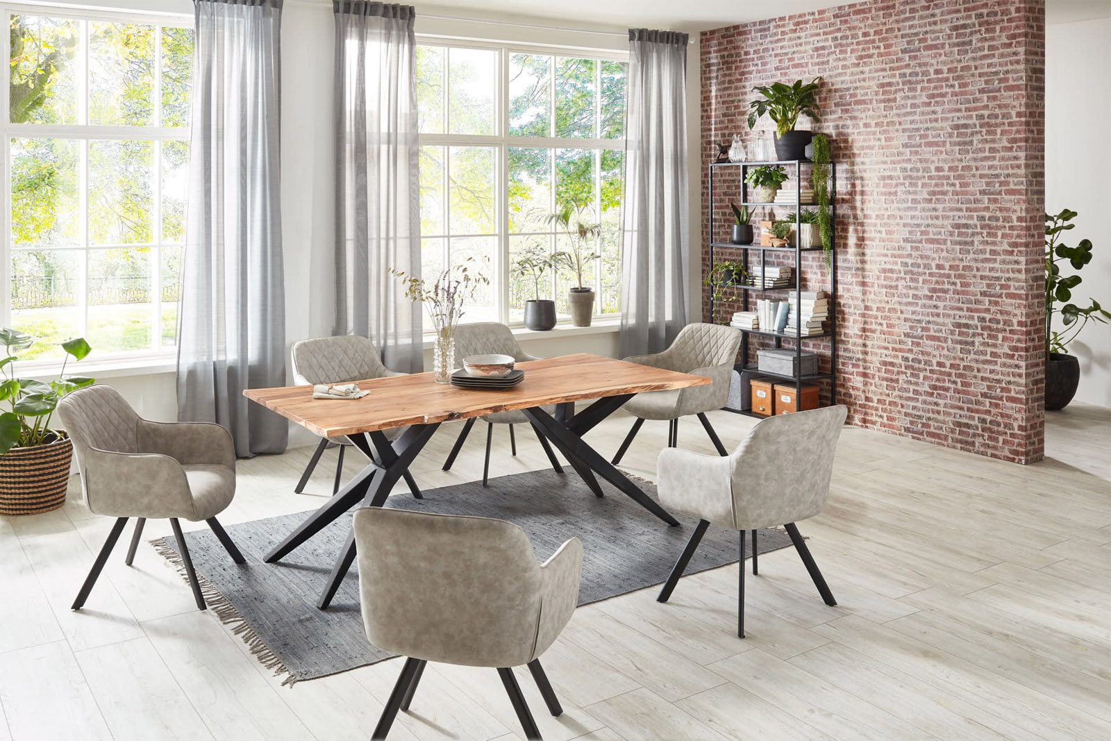 Esstisch Akazie naturfarben 240 x 100 cm Airloft-Metallgestell schwarz CONNI – Bild 2