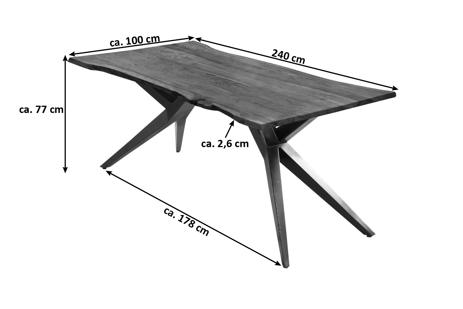 Esstisch Akazie nussbaumfarben 240 x 100 cm Airloft-Metallgestell schwarz CONNI – Bild 3
