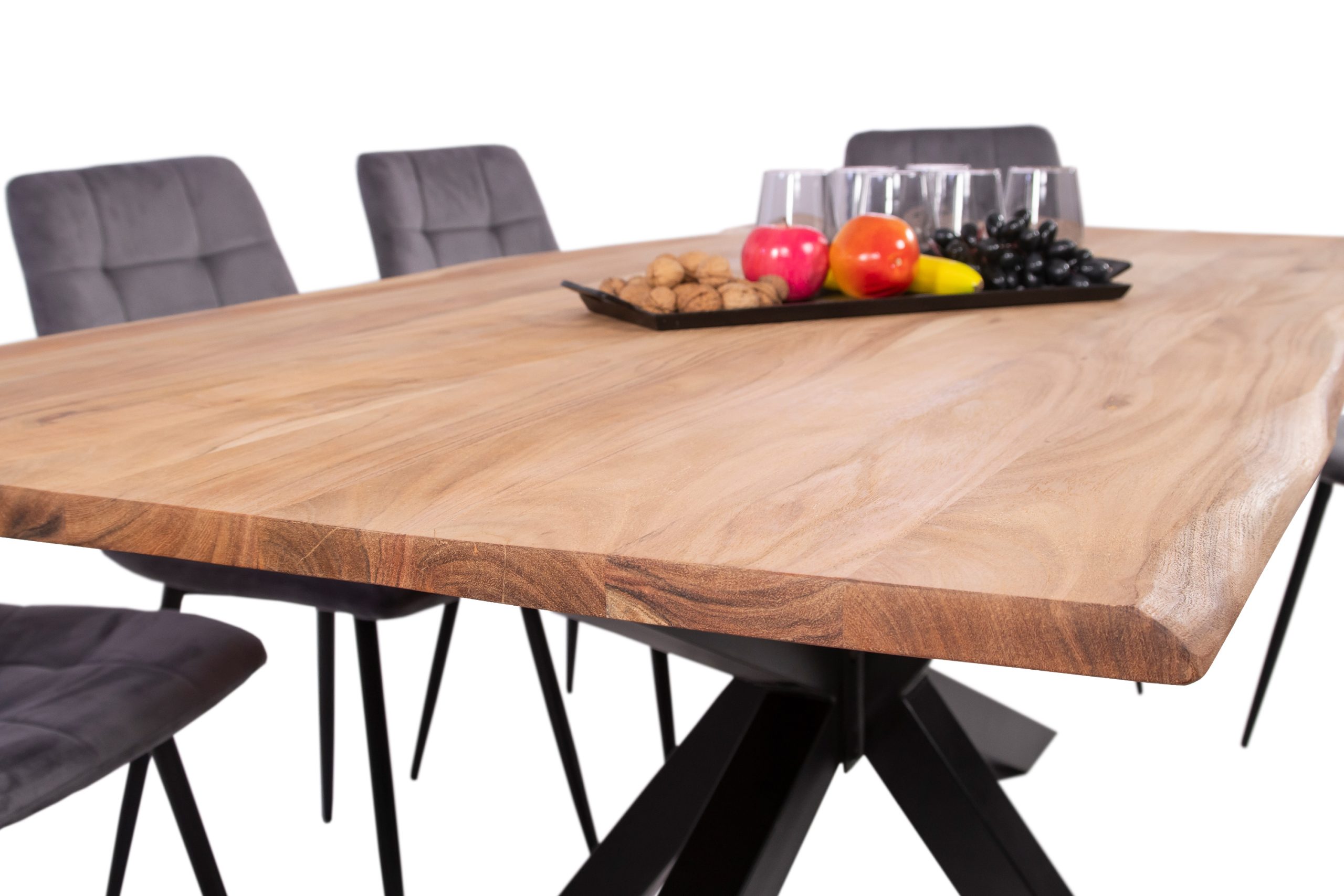 Esstisch Baumkante Akazie massiv eichenfarben 140 x 80 cm Spider-Gestell schwarz DEREK – Bild 5