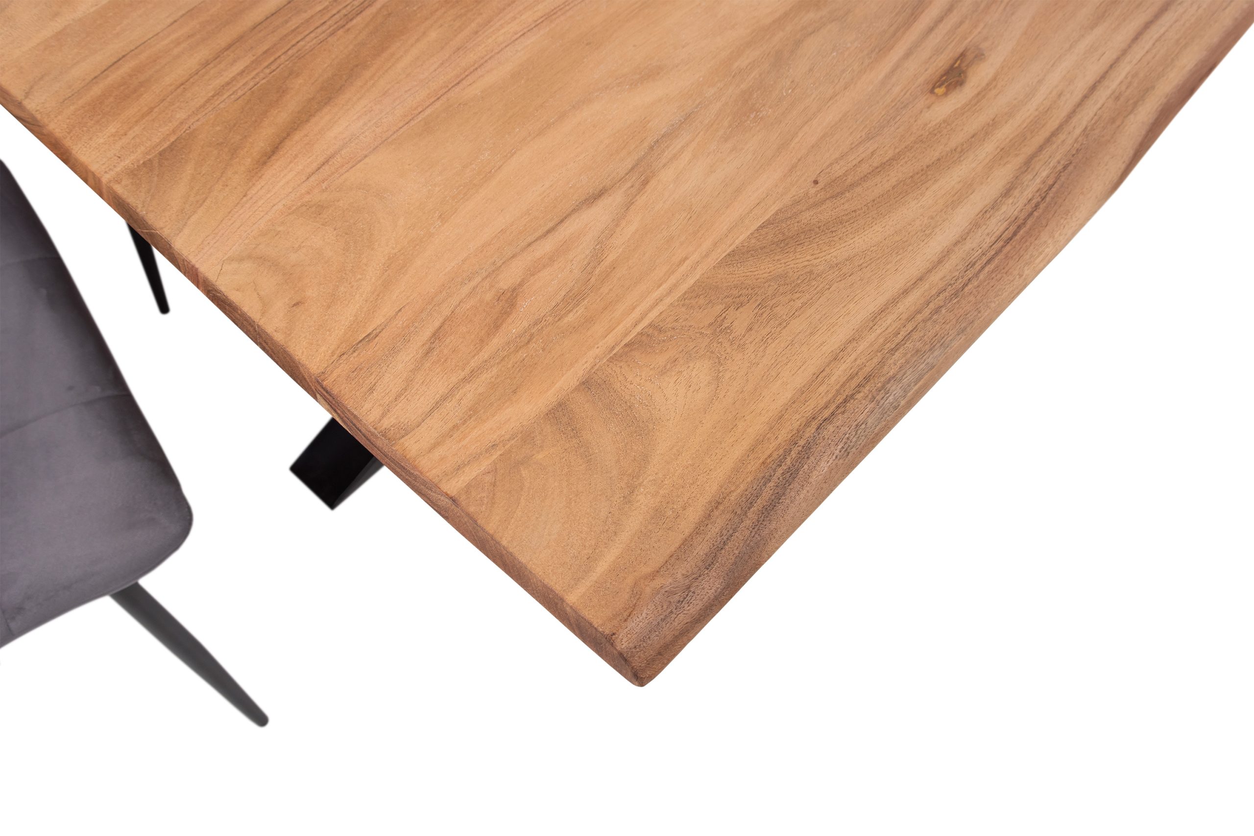 Esstisch Baumkante Akazie massiv eichenfarben 140 x 80 cm Spider-Gestell schwarz DEREK – Bild 6