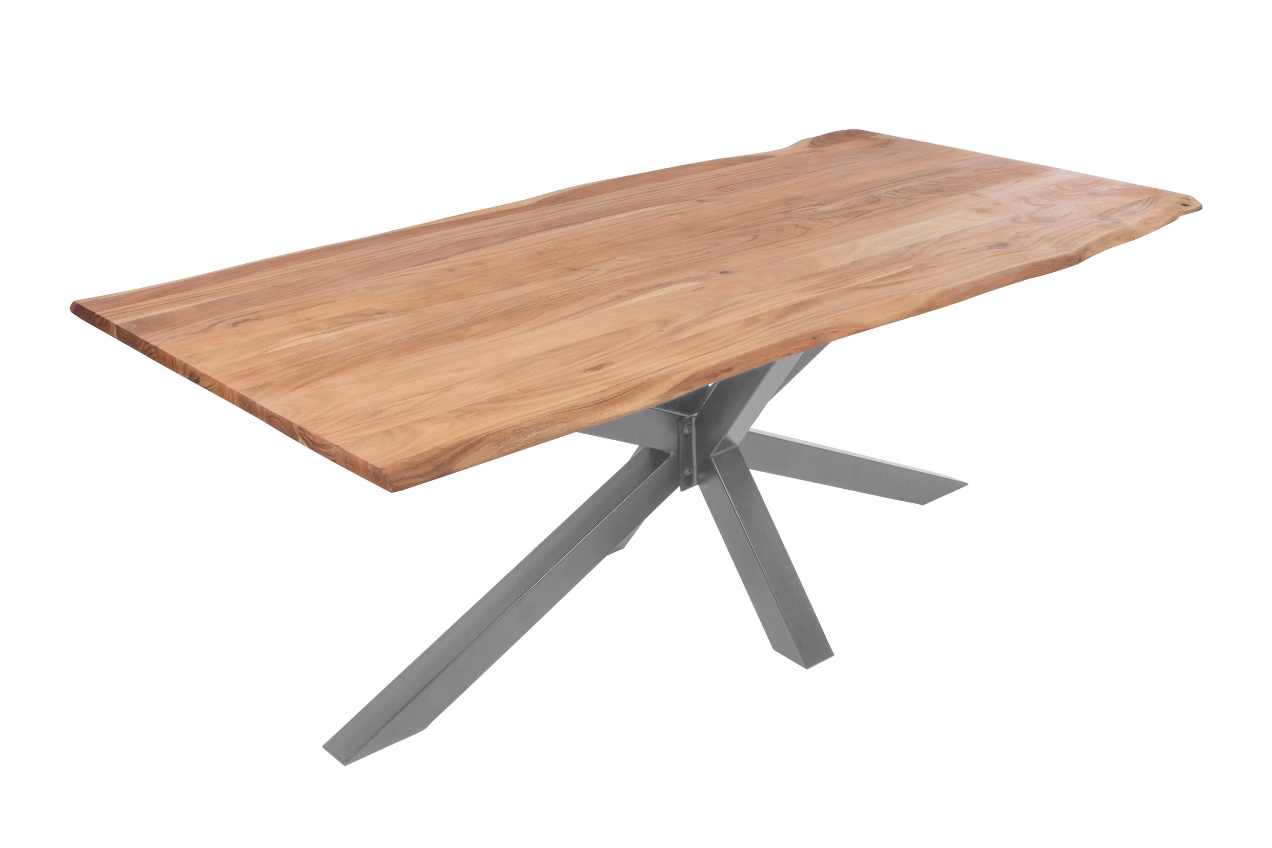 Esstisch Baumkante Akazie massiv eichenfarben 240 x 100 cm Spider-Gestell silber DEREK – Bild 3