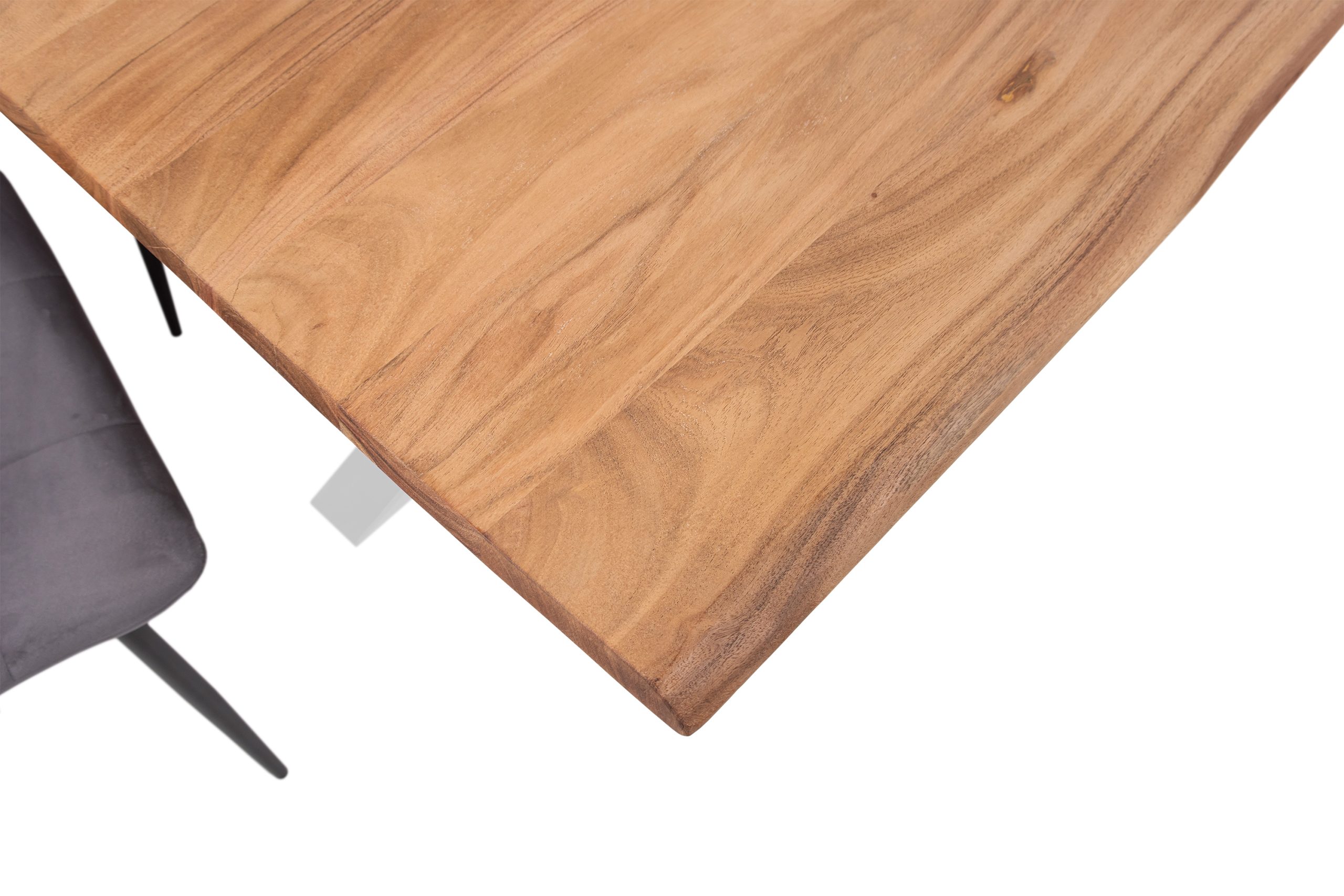 Esstisch Baumkante Akazie massiv eichenfarben 120 x 80 Spider-Gestell weiß DEREK – Bild 6