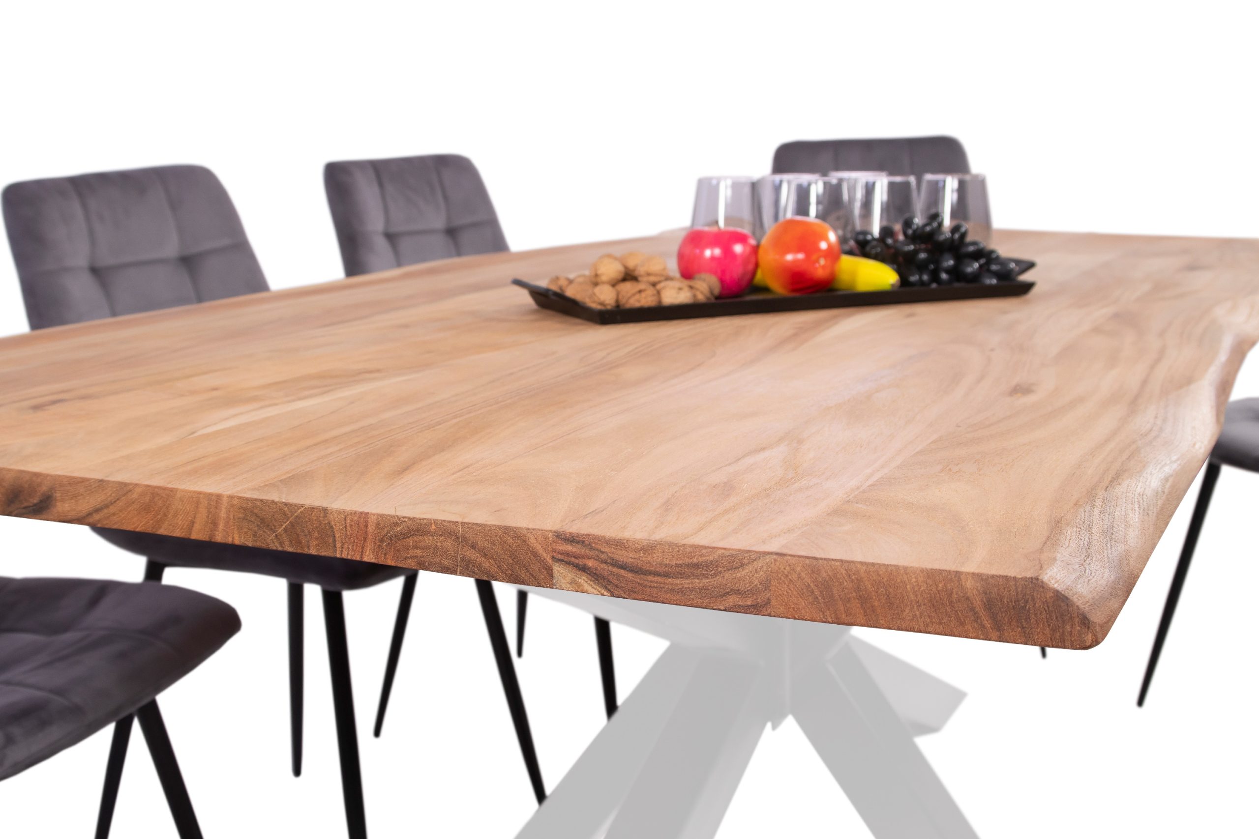 Esstisch Baumkante Akazie massiv eichenfarben 280 x 100 cm Spider-Gestell weiß DEREK – Bild 5