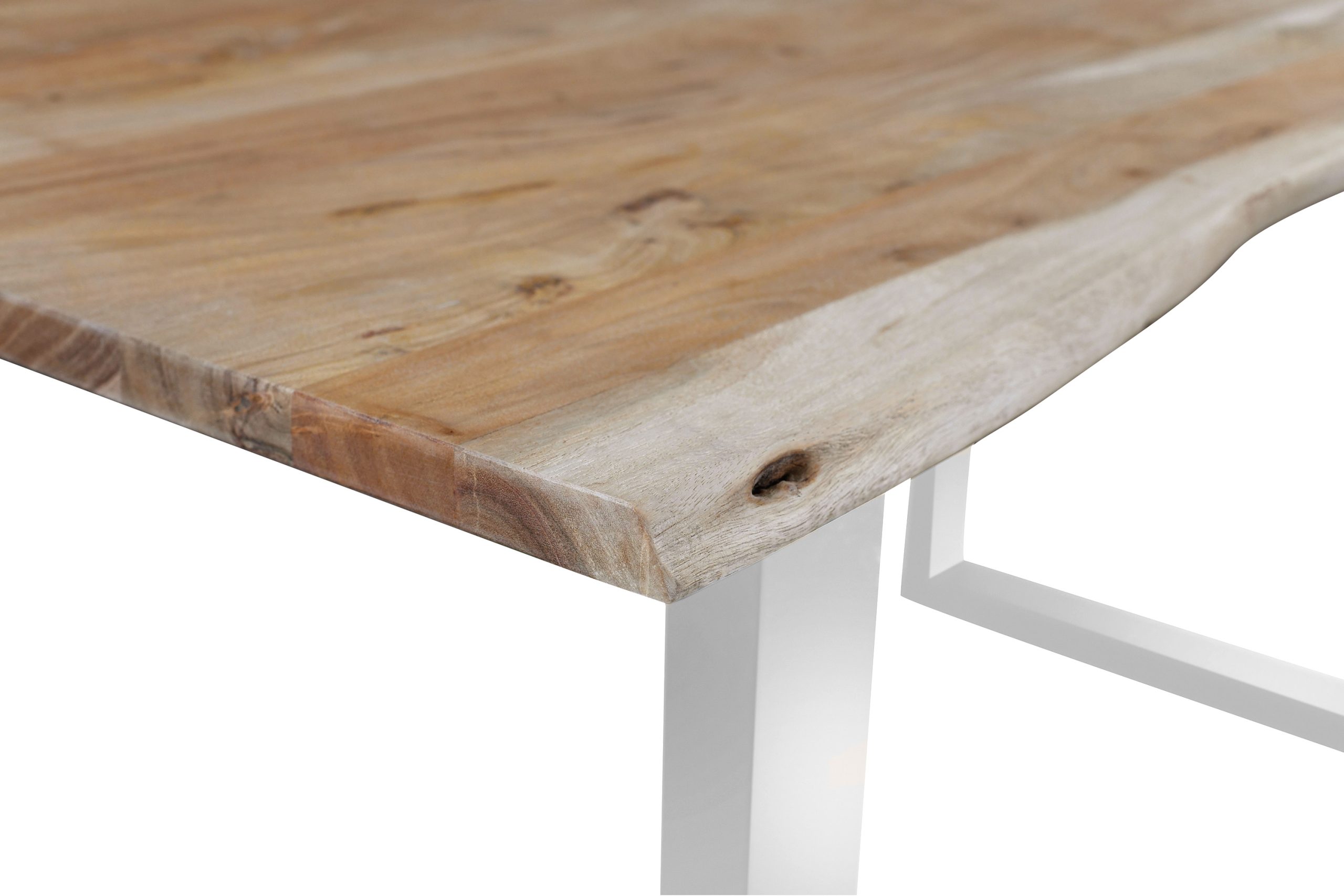 Esstisch Baumkante Akazie massiv eichenfarben 180 x 90 cm U-Gestell silber DEREK – Bild 5