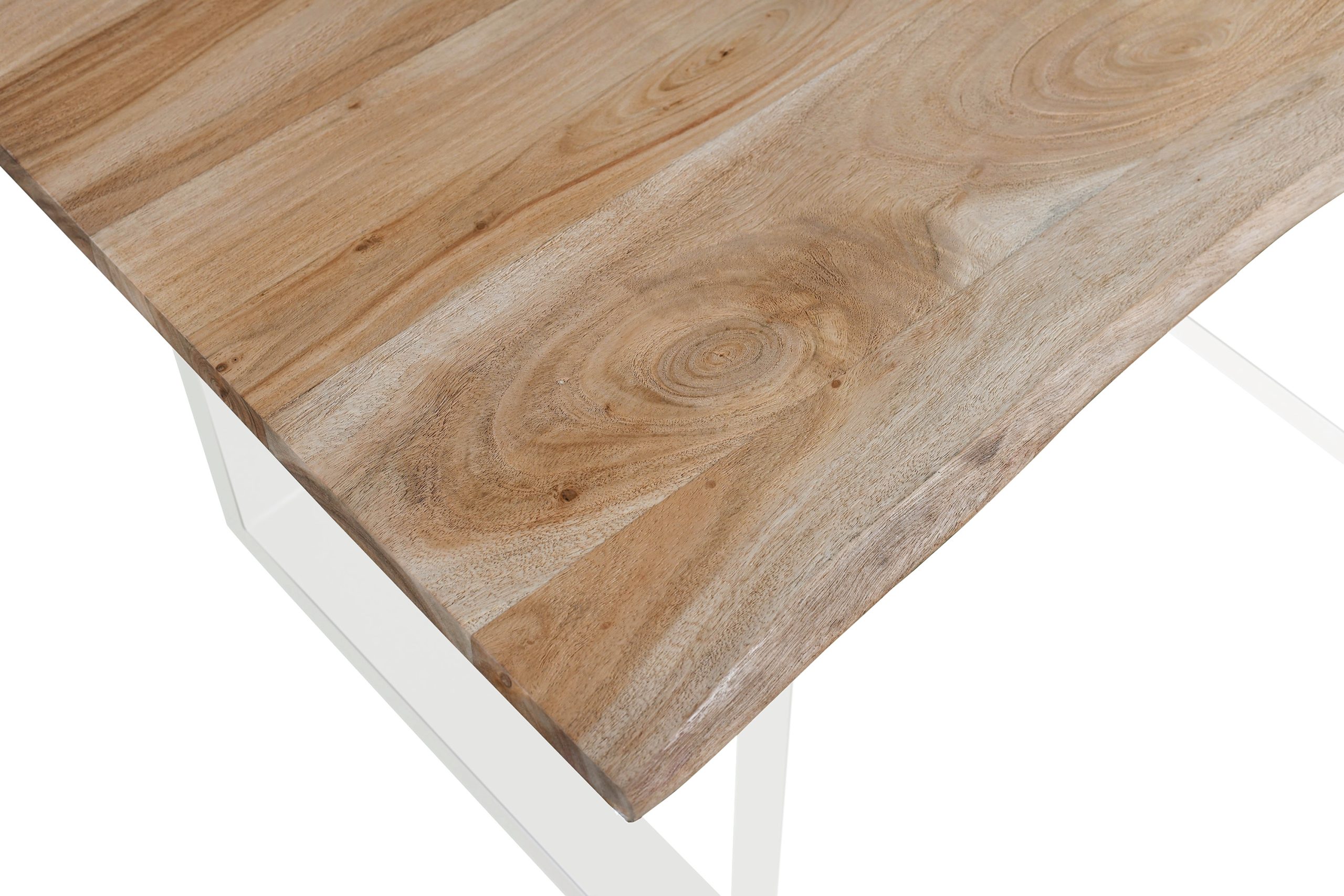Esstisch Baumkante Akazie massiv eichenfarben 140 x 80 cm U-Gestell weiß DEREK – Bild 4