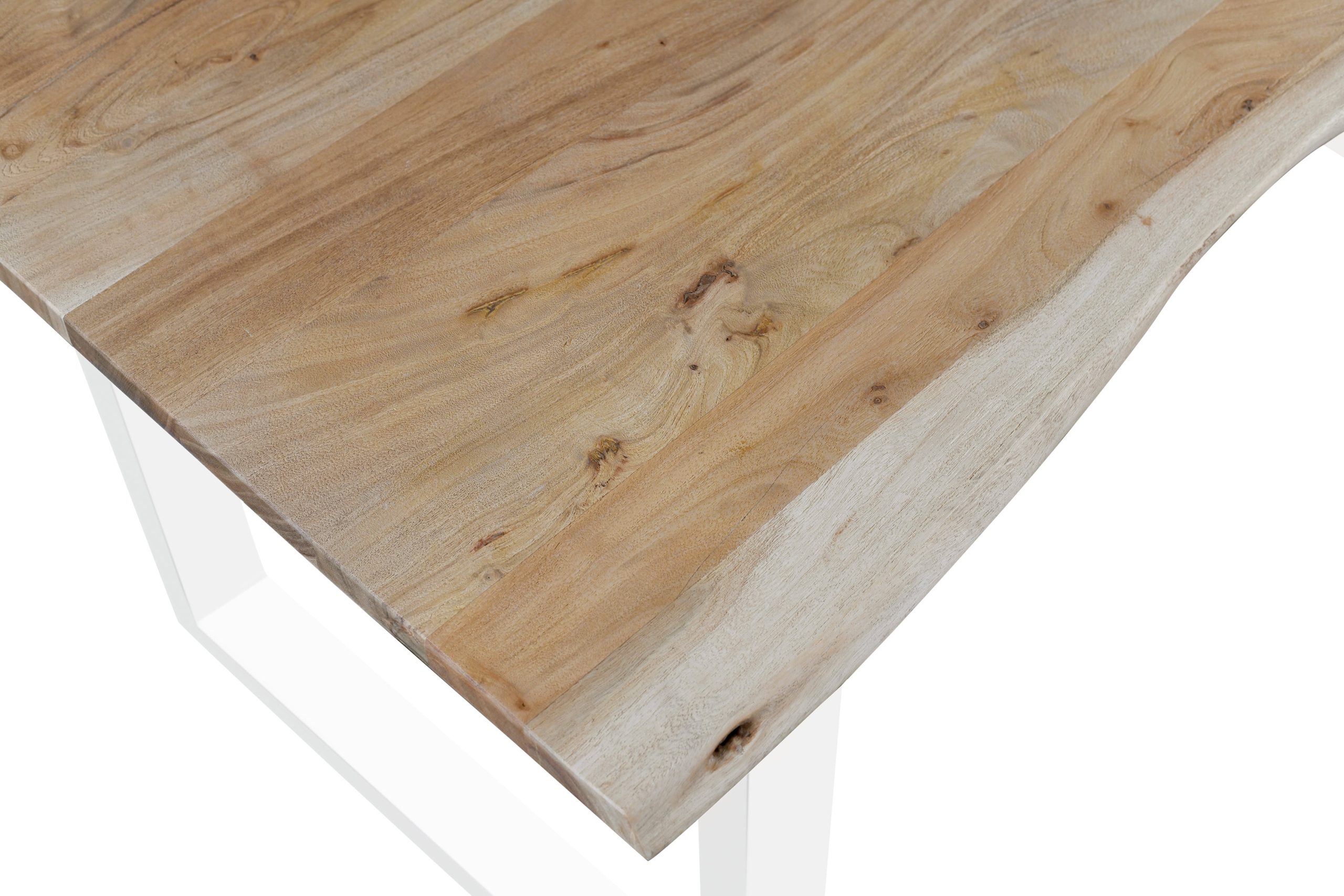 Esstisch Baumkante Akazie massiv eichenfarben 160 x 85 cm U-Gestell weiß DEREK – Bild 4