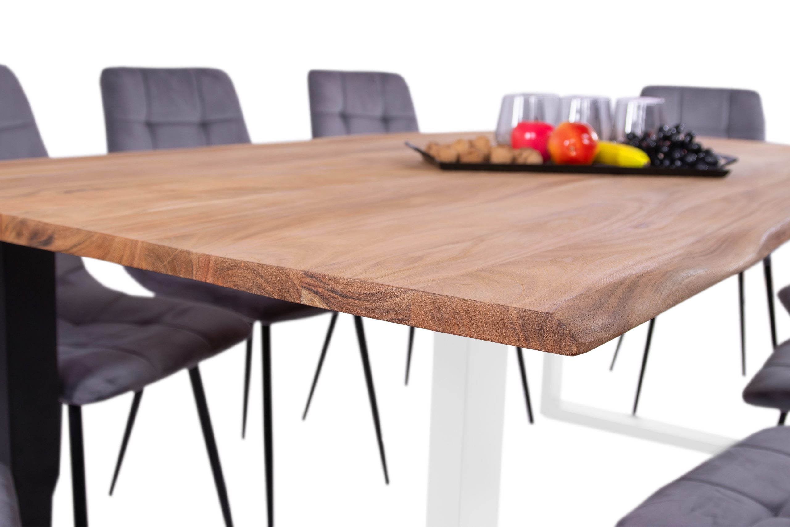 Esstisch Baumkante Akazie massiv eichenfarben 260 x 100 cm U-Gestell weiß DEREK – Bild 5