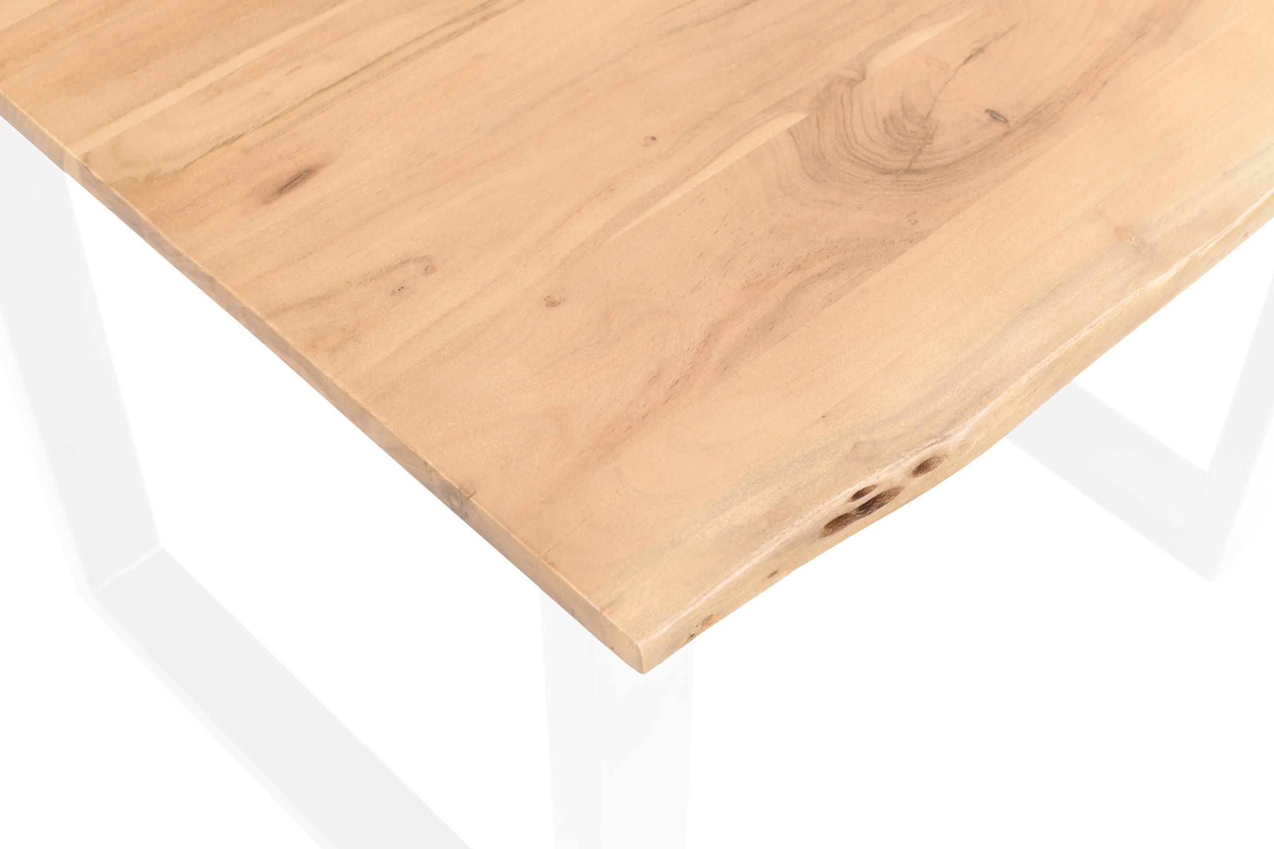 Esstisch Baumkante Akazie massiv eichenfarben 80 x 80 U-Gestell weiß DEREK – Bild 4