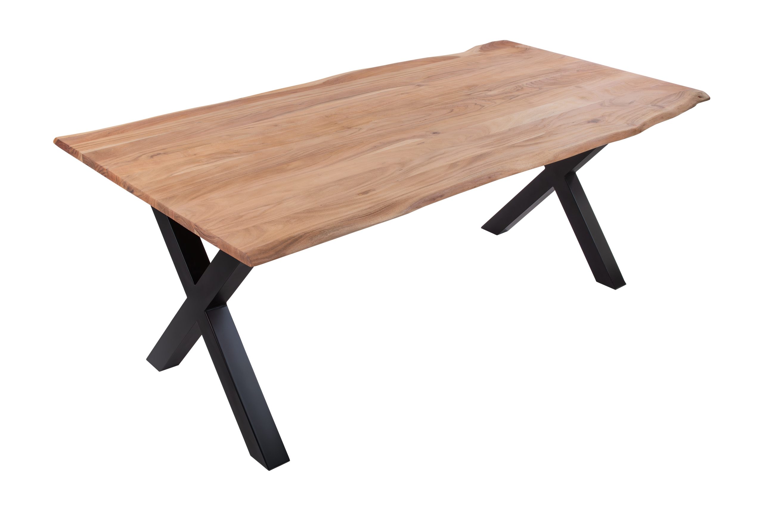 Esstisch Baumkante Akazie massiv eichenfarben 240 x 100 cm X-Gestell schwarz DEREK – Bild 3
