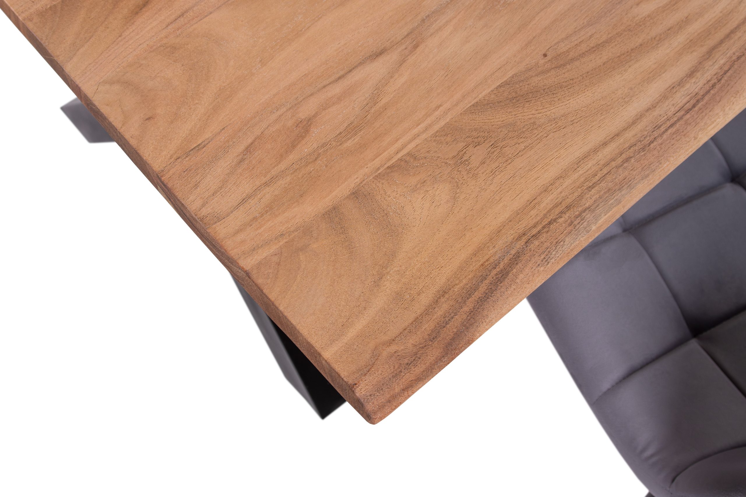 Esstisch Baumkante Akazie massiv eichenfarben 280 x 100 cm X-Gestell schwarz DEREK – Bild 6