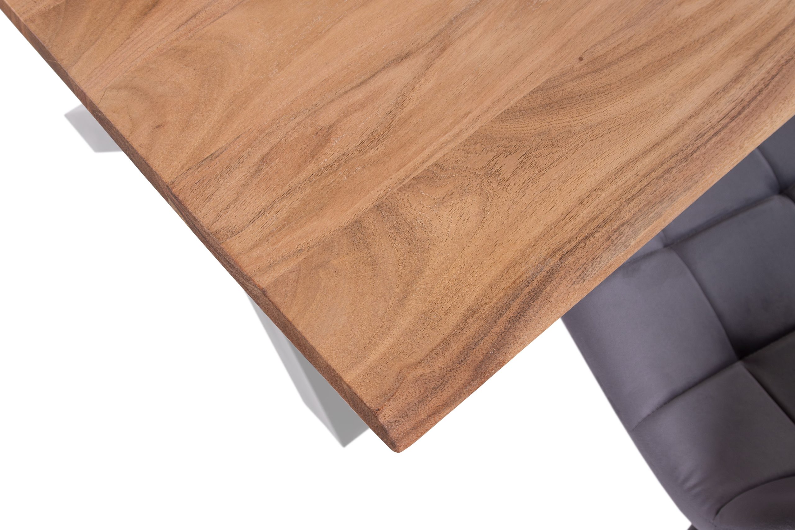 Esstisch Baumkante Akazie massiv eichenfarben 300 x 100 cm X-Gestell silber DEREK – Bild 6