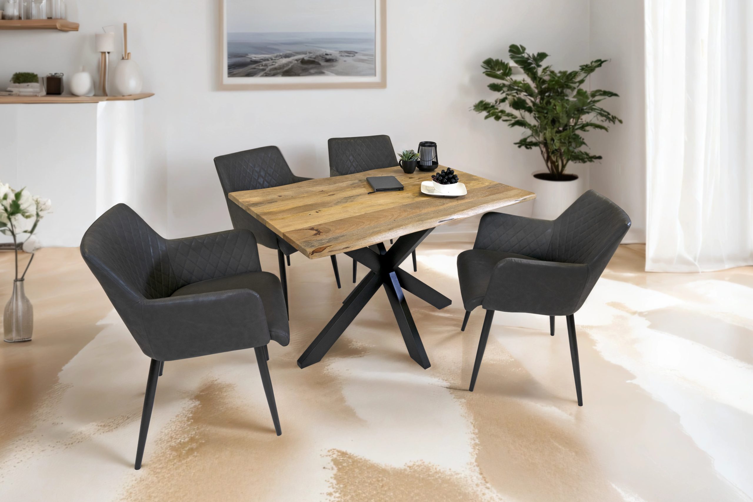 Baumkantentisch Mangoholz Esstisch Vintage-Optik 140 x 80 cm Spider-Gestell schwarz TIGER – Bild 7