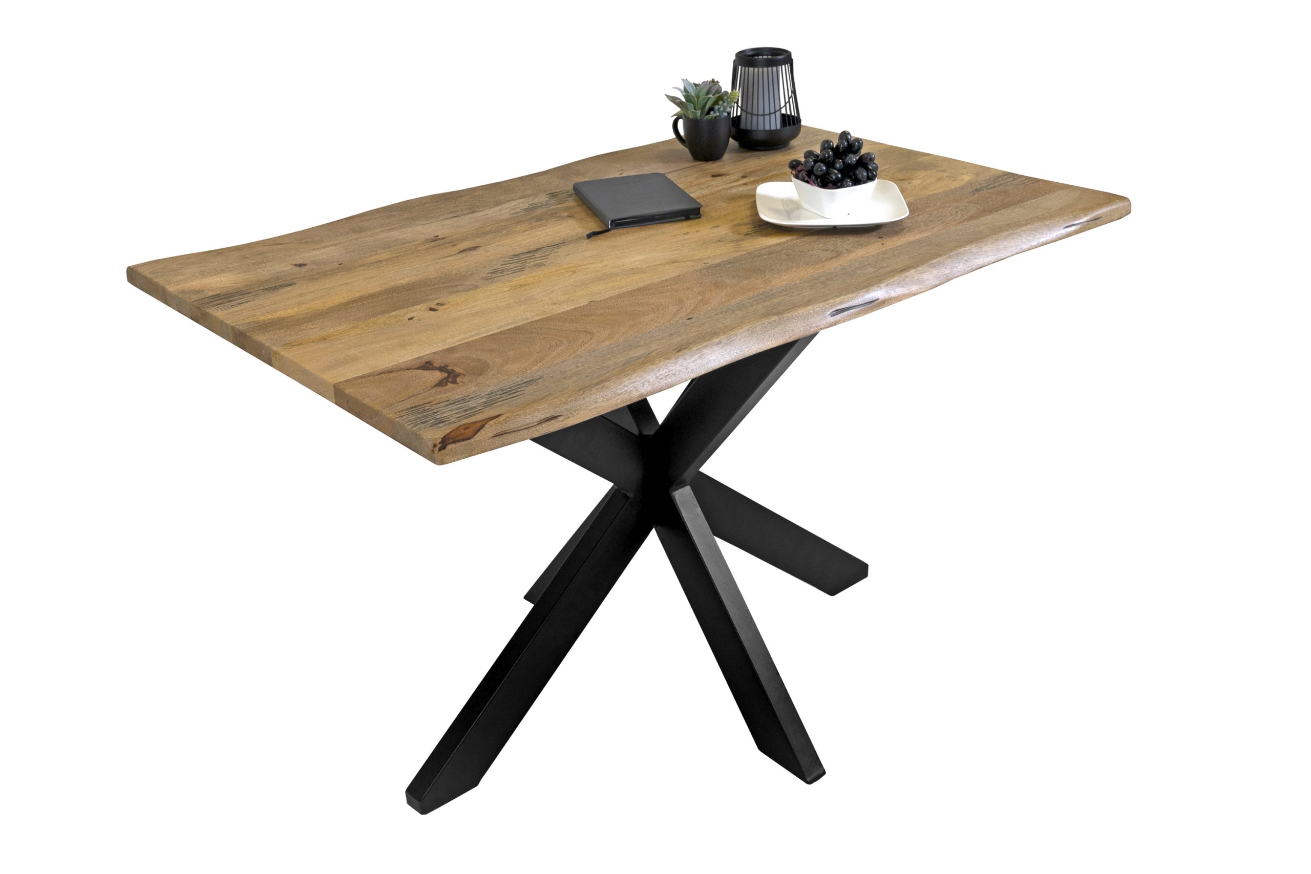 Baumkantentisch Mangoholz Esstisch Vintage-Optik 160 x 85 cm Spider-Gestell schwarz TIGER – Bild 3
