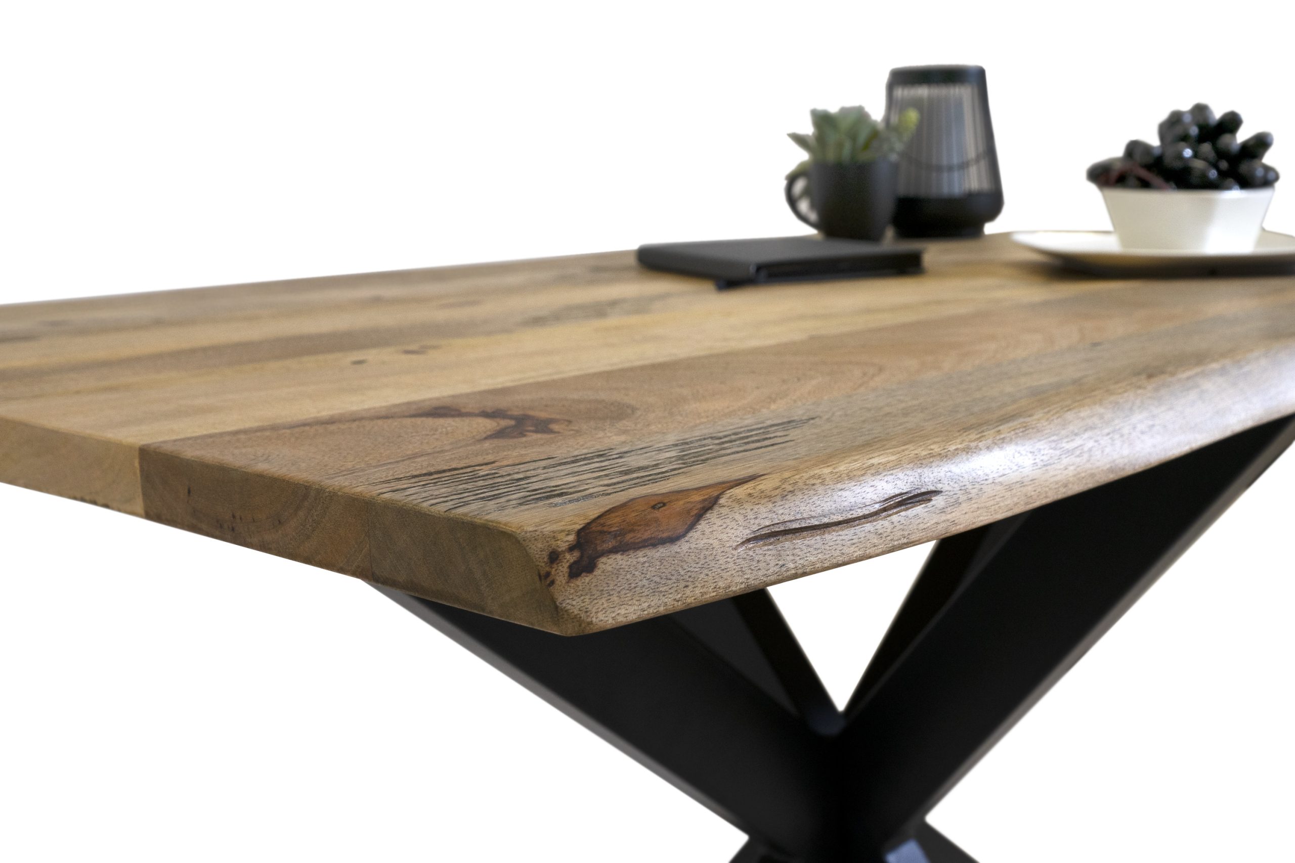 Baumkantentisch Mangoholz Esstisch Vintage-Optik 160 x 85 cm Spider-Gestell schwarz TIGER – Bild 5