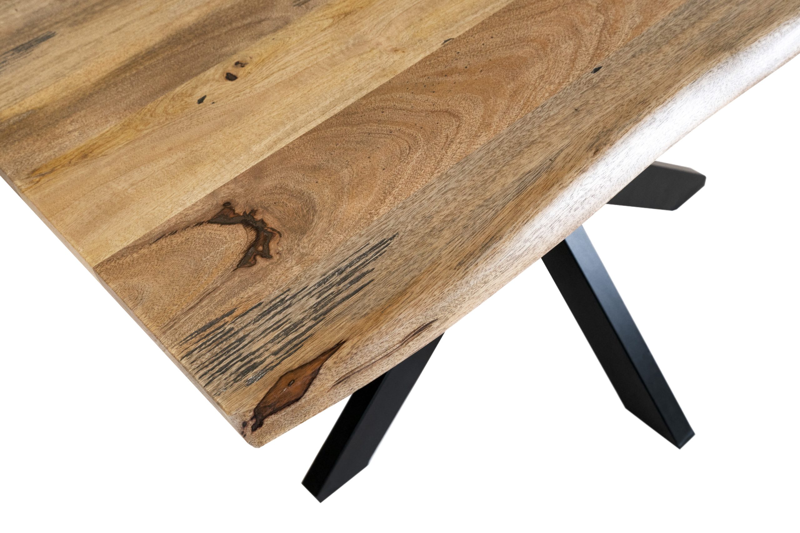 Baumkantentisch Mangoholz Esstisch Vintage-Optik 160 x 85 cm Spider-Gestell schwarz TIGER – Bild 6