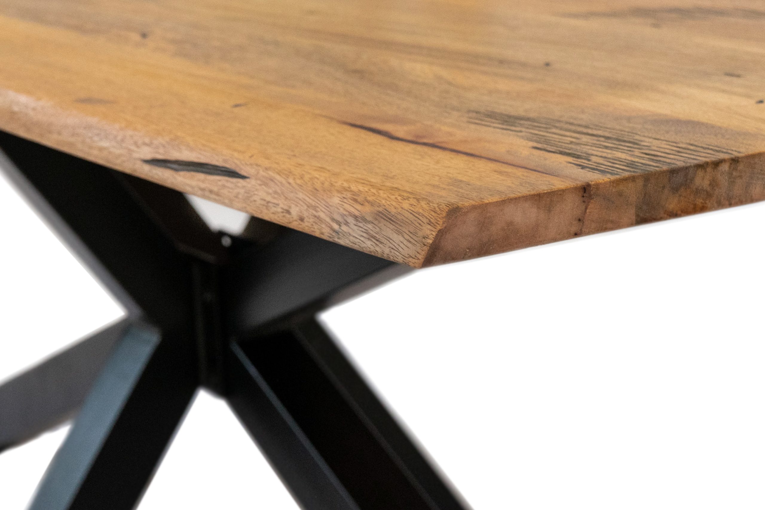 Baumkantentisch Mangoholz Esstisch Vintage-Optik 200 x 100 cm Spider-Gestell schwarz TIGER – Bild 8