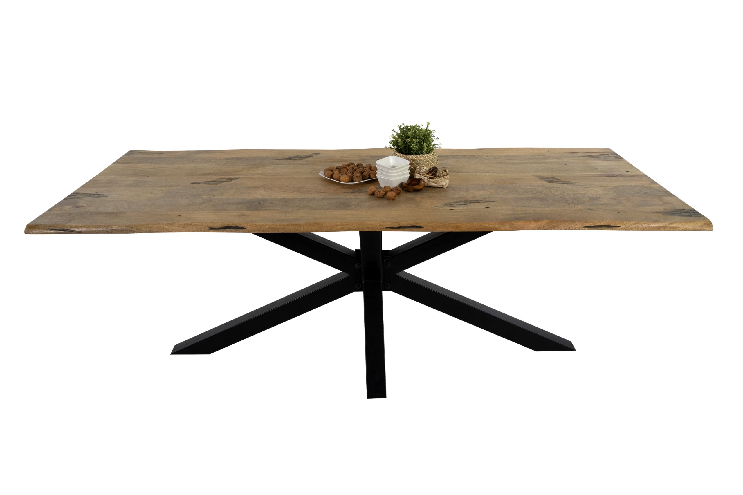 Baumkantentisch Mangoholz Esstisch Vintage-Optik 220 x 100 cm Spider-Gestell schwarz TIGER – Bild 8