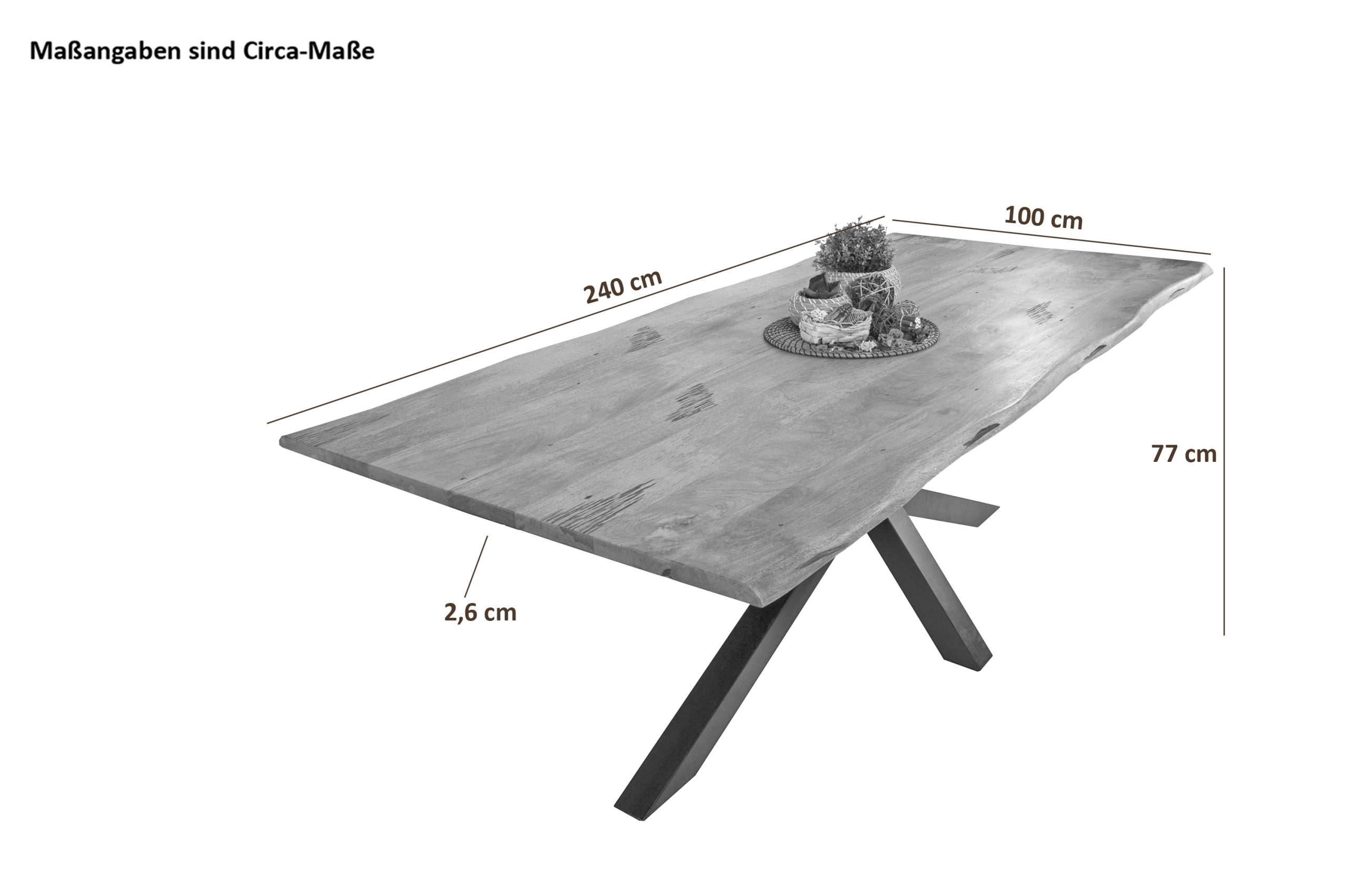 Baumkantentisch Mangoholz Esstisch Vintage-Optik 240 x 100 cm Spider-Gestell schwarz TIGER – Bild 4