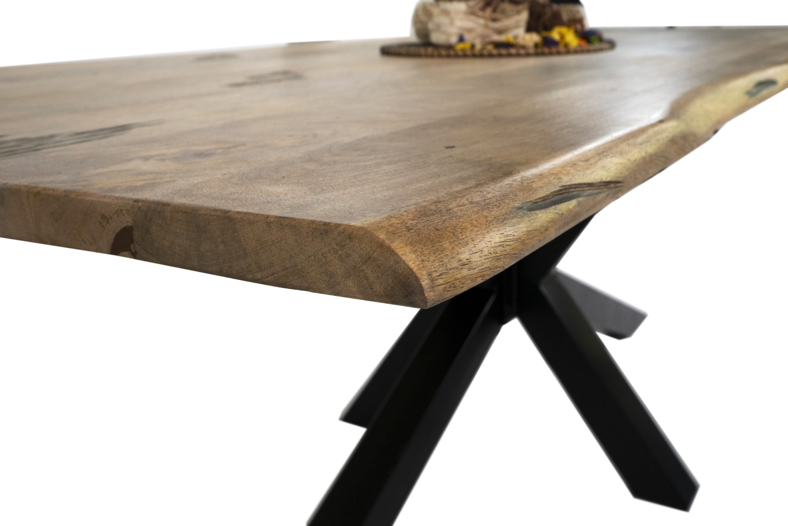 Baumkantentisch Mangoholz Esstisch Vintage-Optik 240 x 100 cm Spider-Gestell schwarz TIGER – Bild 5