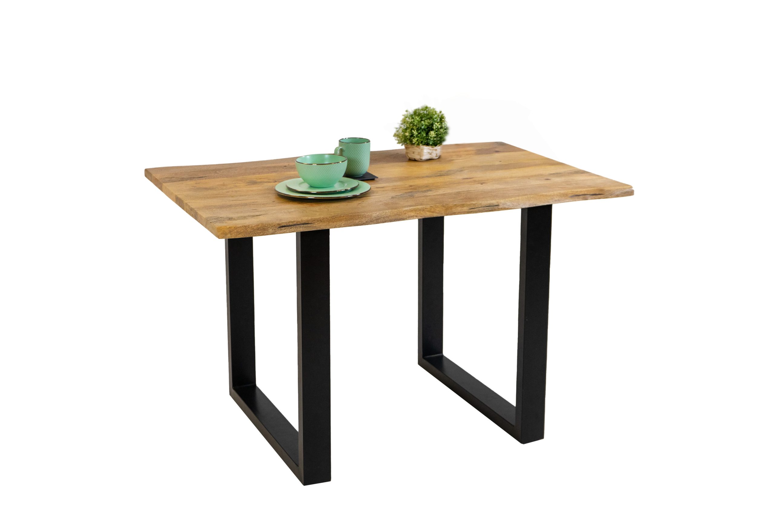 Baumkantentisch Mangoholz Esstisch Vintage-Optik 120 x 80 cm U-Gestell schwarz TIGER – Bild 3