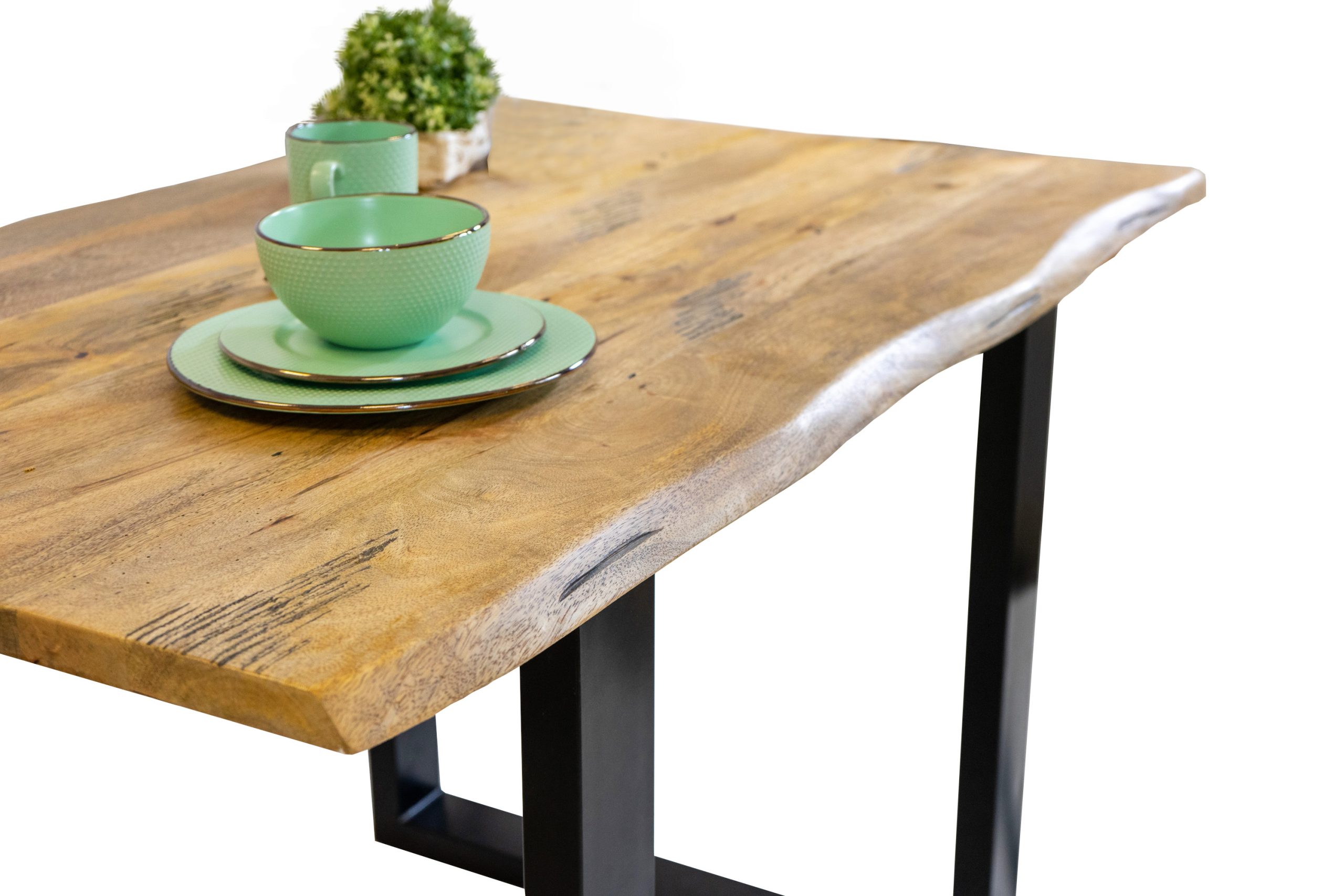 Baumkantentisch Mangoholz Esstisch Vintage-Optik 120 x 80 cm U-Gestell schwarz TIGER – Bild 5