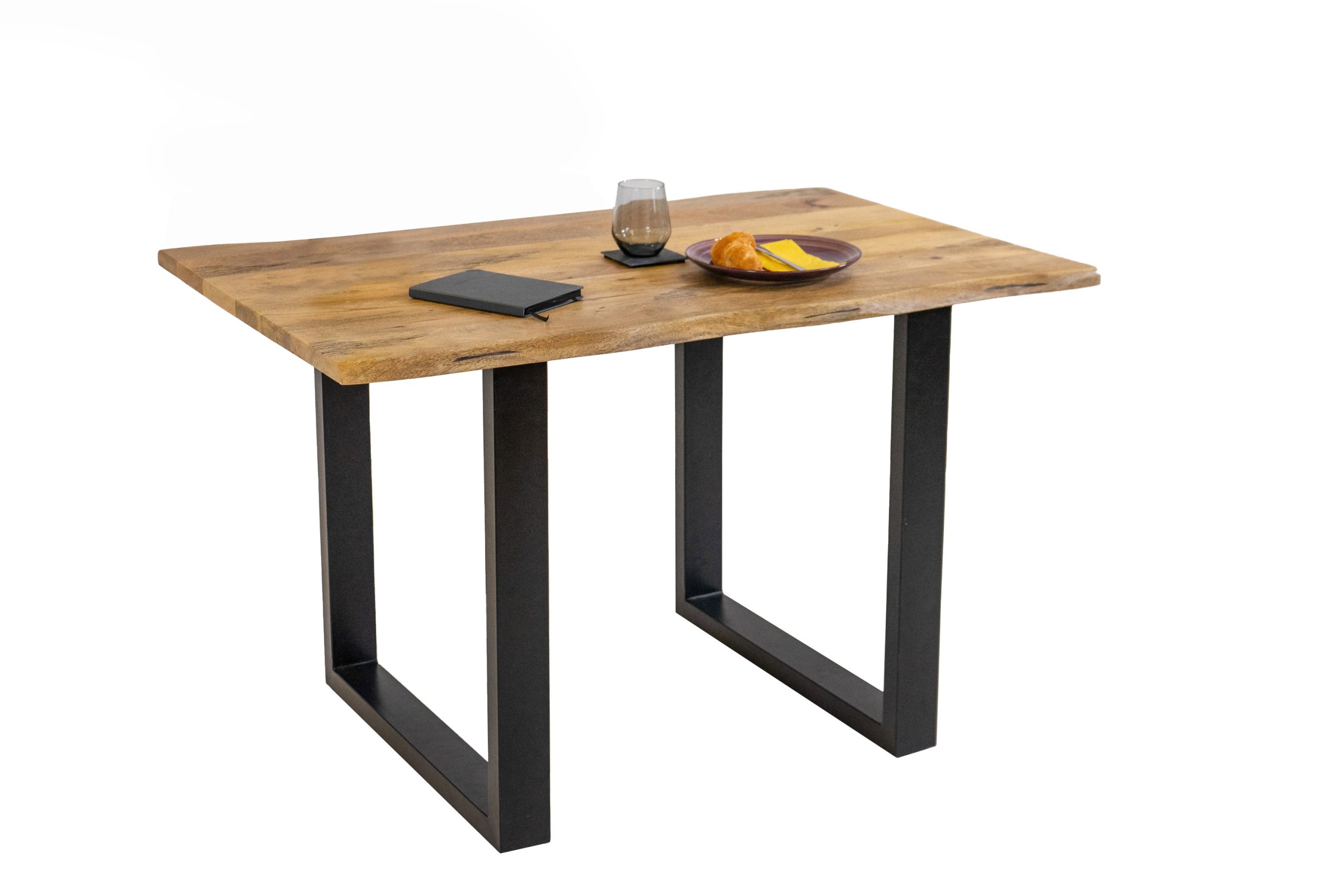 Baumkantentisch Mangoholz Esstisch Vintage-Optik 140 x 80 cm U-Gestell schwarz TIGER – Bild 3