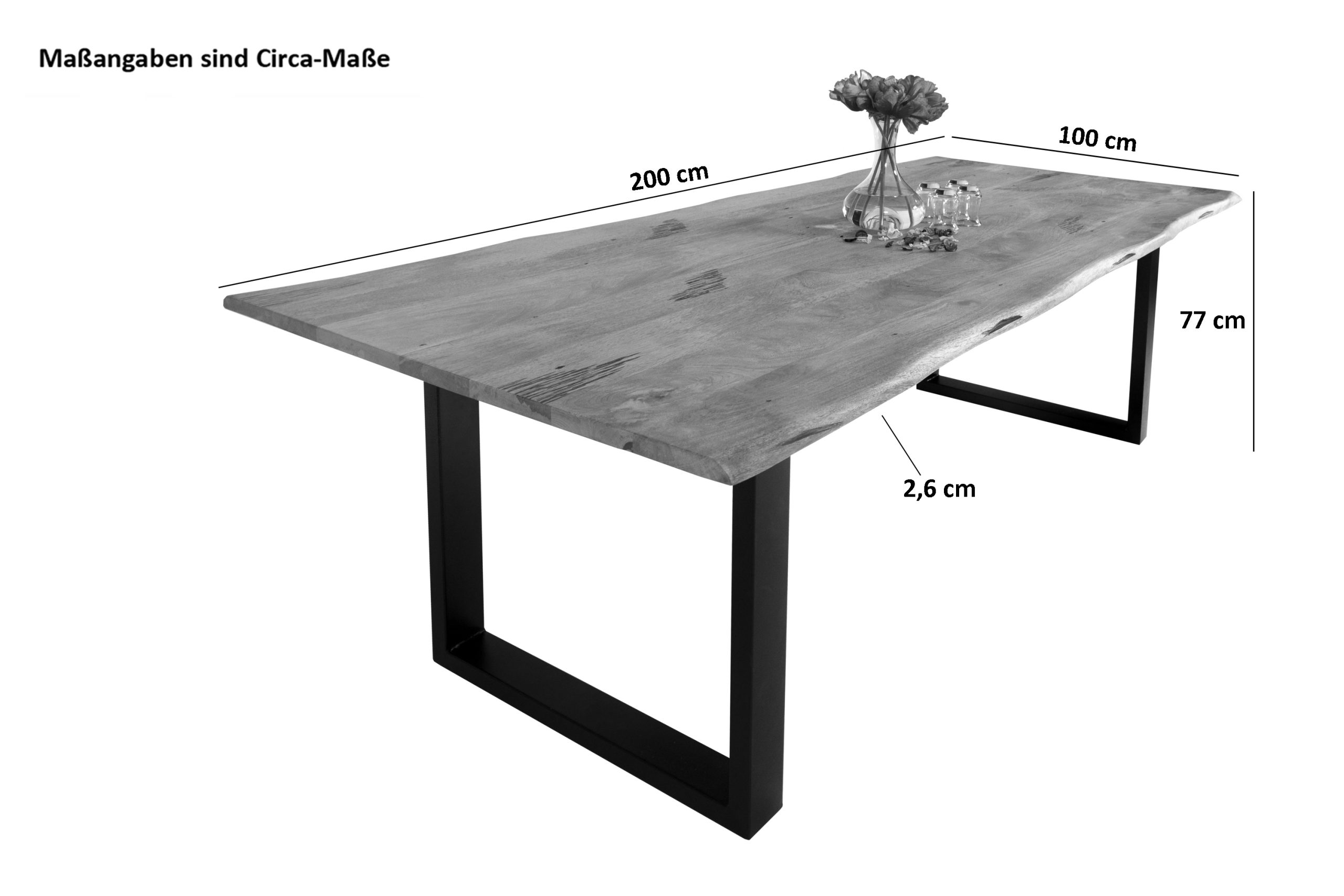 Baumkantentisch Mangoholz Esstisch Vintage-Optik 200 x 100 cm U-Gestell schwarz TIGER – Bild 4