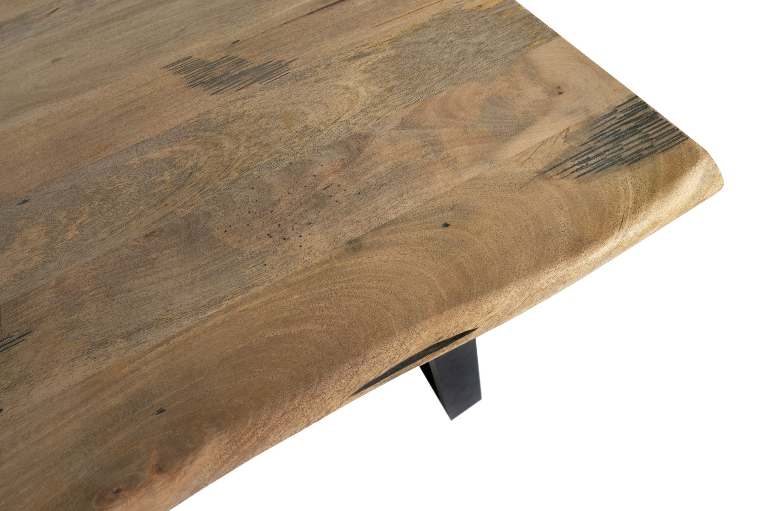 Baumkantentisch Mangoholz Esstisch Vintage-Optik 200 x 100 cm U-Gestell schwarz TIGER – Bild 6
