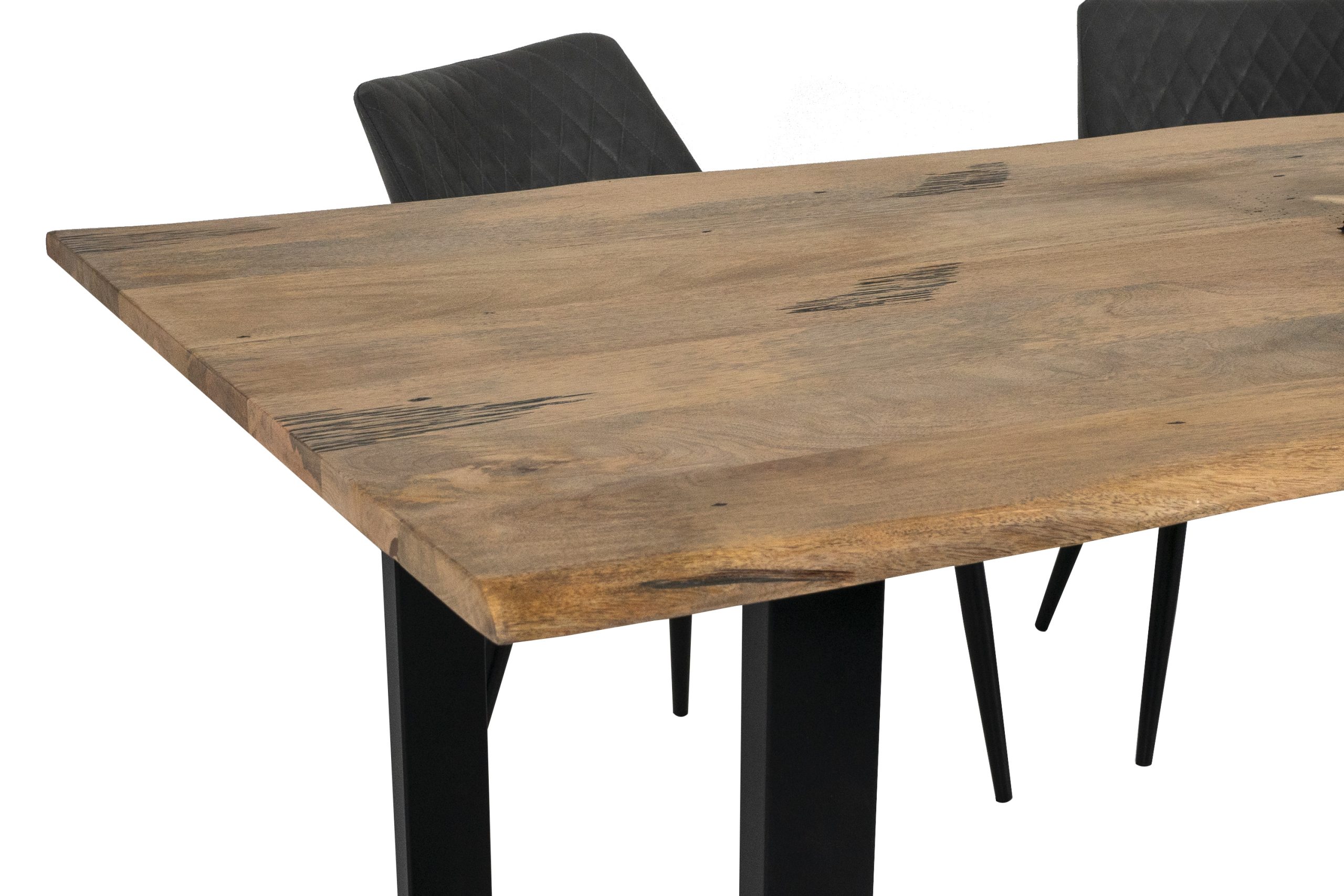 Baumkantentisch Mangoholz Esstisch Vintage-Optik 220 x 100 cm U-Gestell schwarz TIGER – Bild 8