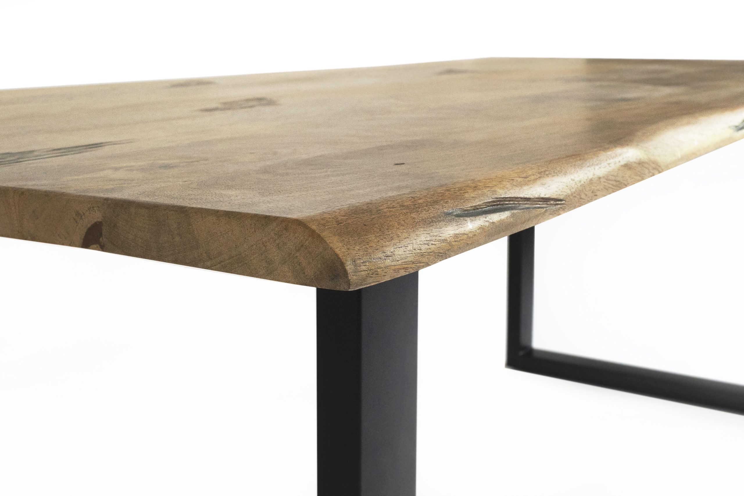 Baumkantentisch Mangoholz Esstisch Vintage-Optik 240 x 100 cm U-Gestell schwarz TIGER – Bild 5