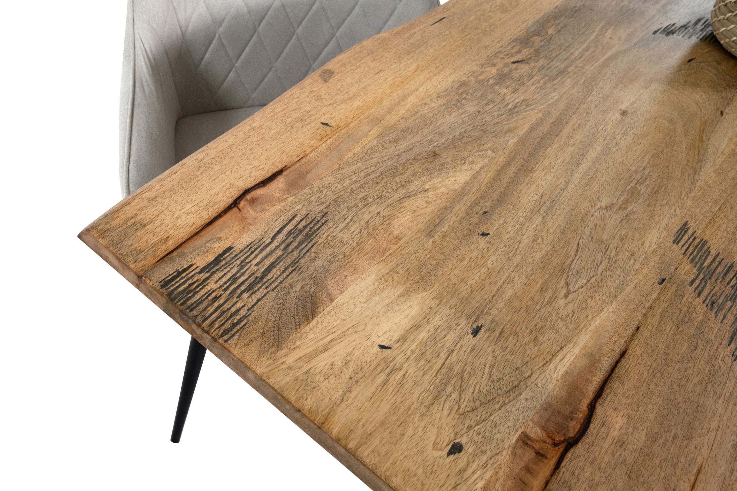 Baumkantentisch Mangoholz Esstisch Vintage-Optik 240 x 100 cm U-Gestell schwarz TIGER – Bild 8