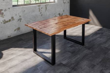 B-Ware Baumkantentisch Esstisch Mangoholz massiv U-Gestell schwarz 120 x 80 cm DORA