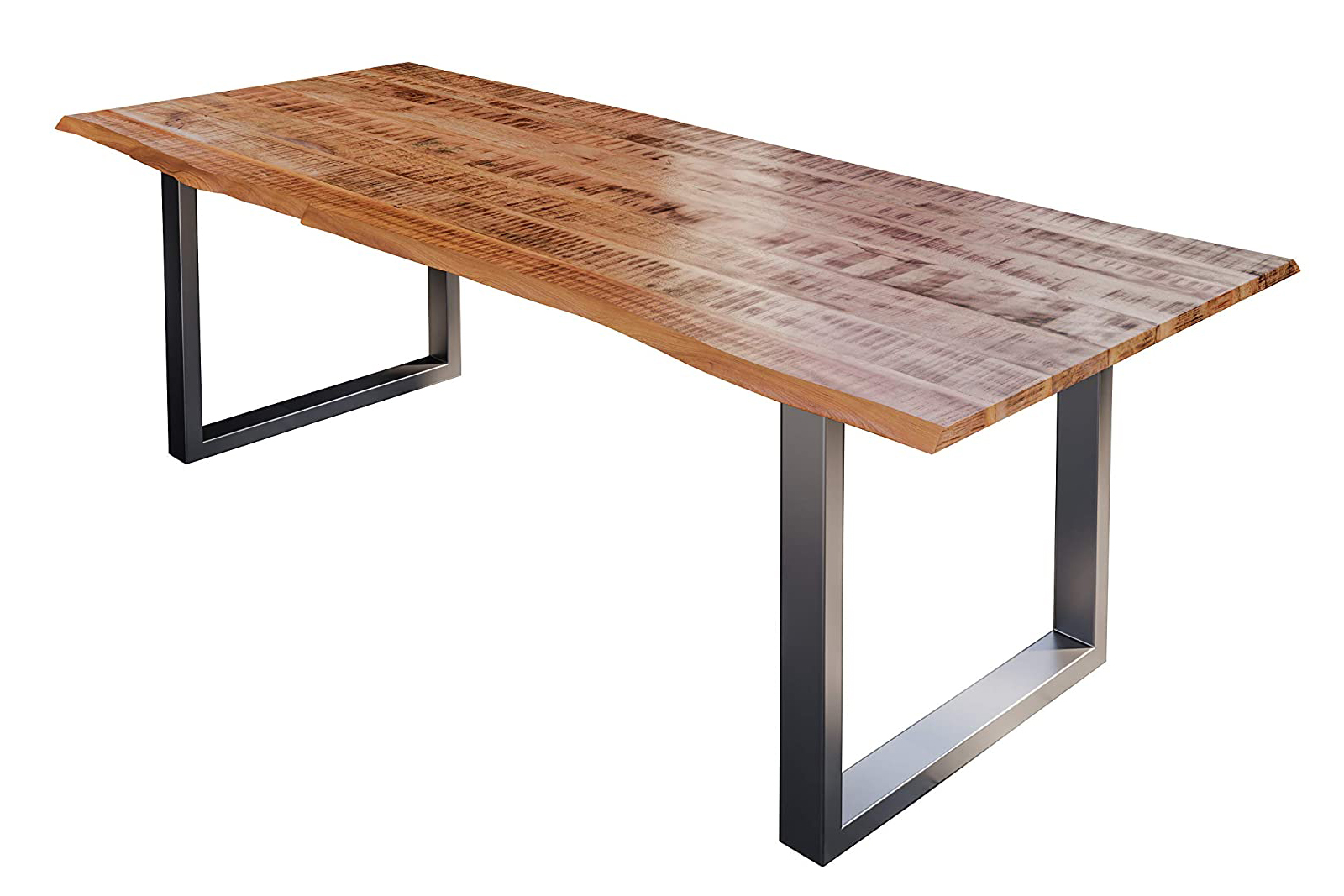 Baumkantentisch Esstisch Mangoholz massiv U-Gestell silber 220 x 100 cm DORA – Bild 2