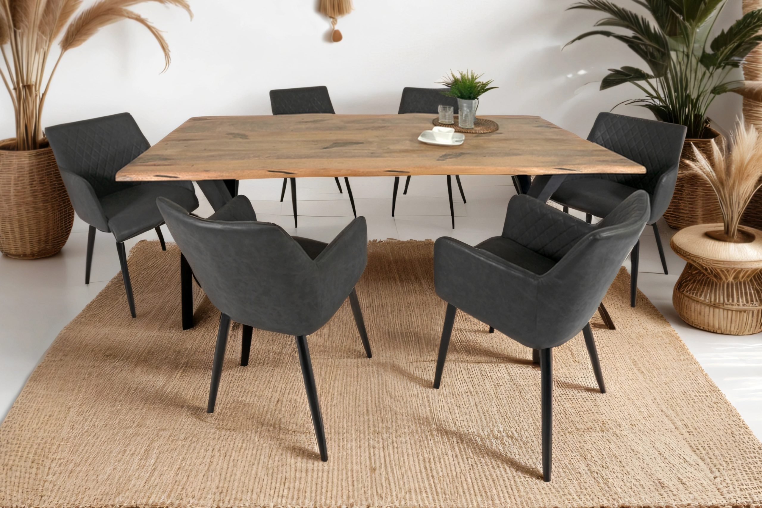 Baumkantentisch Mangoholz Esstisch Vintage-Optik 220 x 100 cm X-Gestell schwarz TIGER – Bild 7