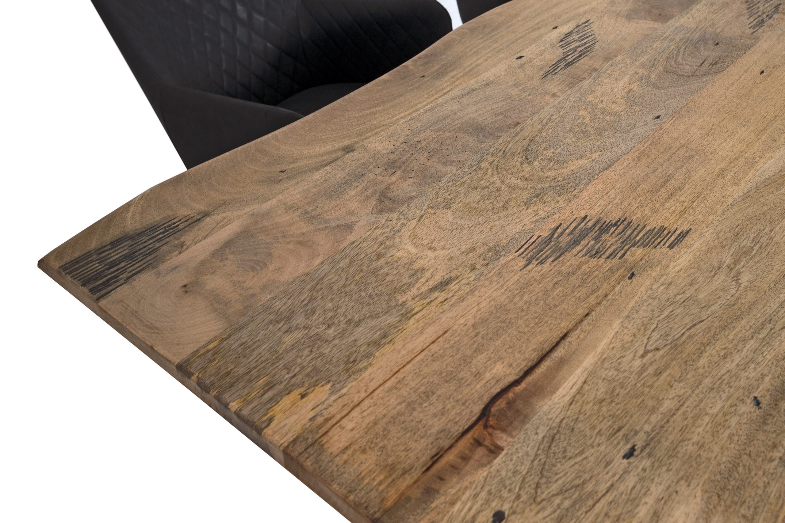 Baumkantentisch Mangoholz Esstisch Vintage-Optik 220 x 100 cm X-Gestell schwarz TIGER – Bild 8