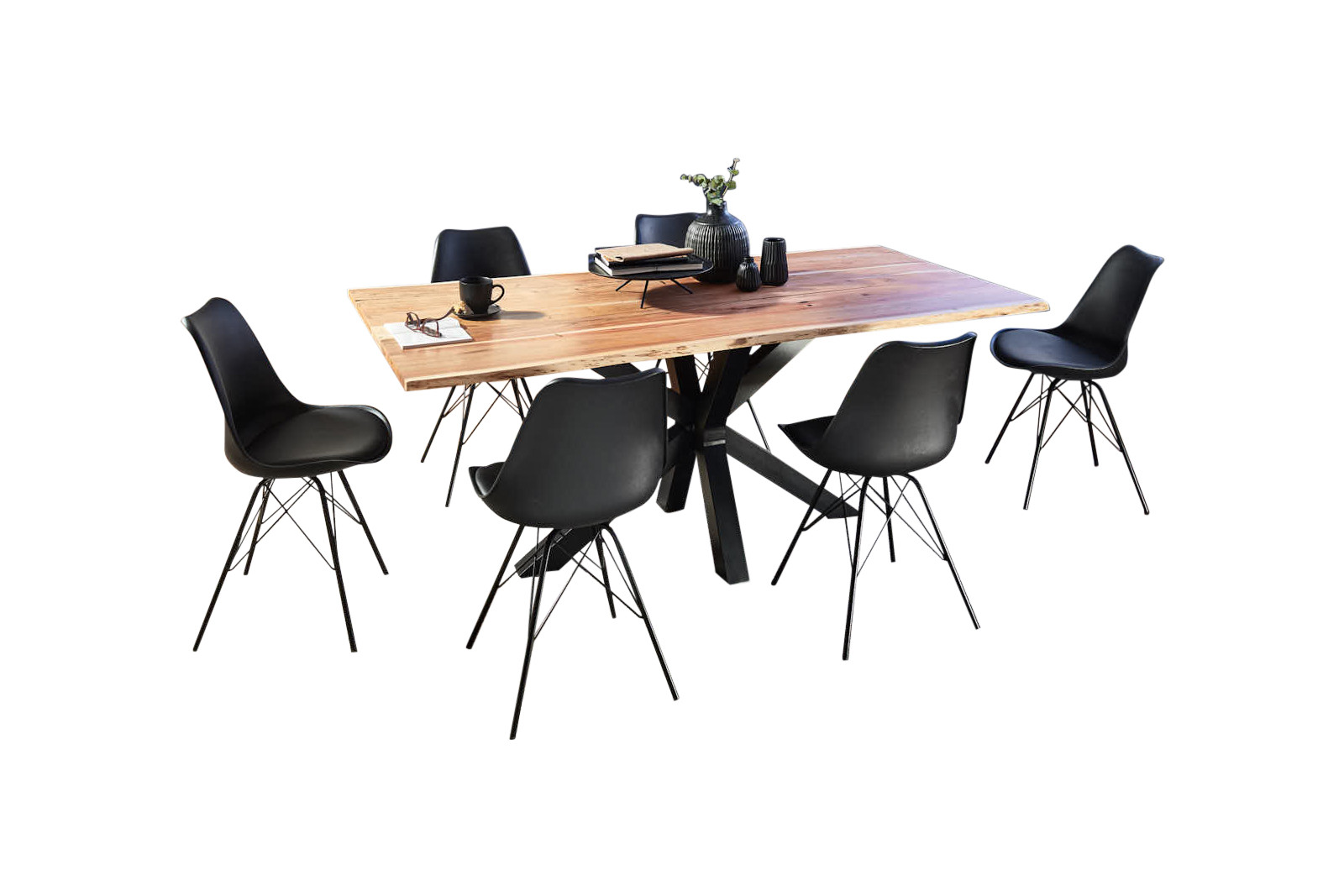 Esstisch Baumkante massiv Akazie natur 120 x 80 schwarz FELINA – Bild 7