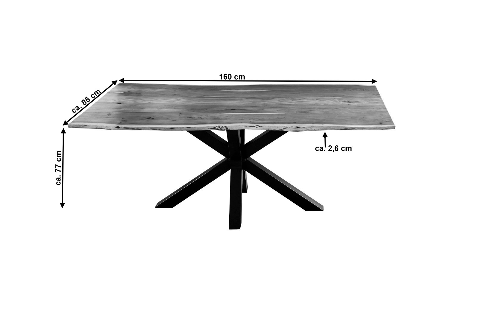 Esstisch Baumkante massiv Akazie natur 160 x 85 schwarz FELINA – Bild 2