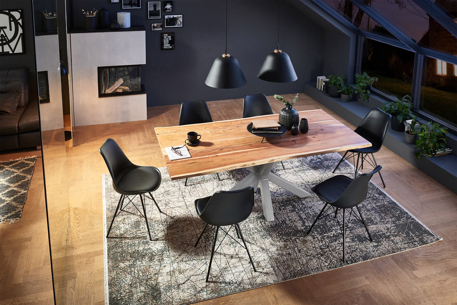 Esstisch Baumkante massiv Akazie natur 180 x 90 silber FELINA – Bild 6