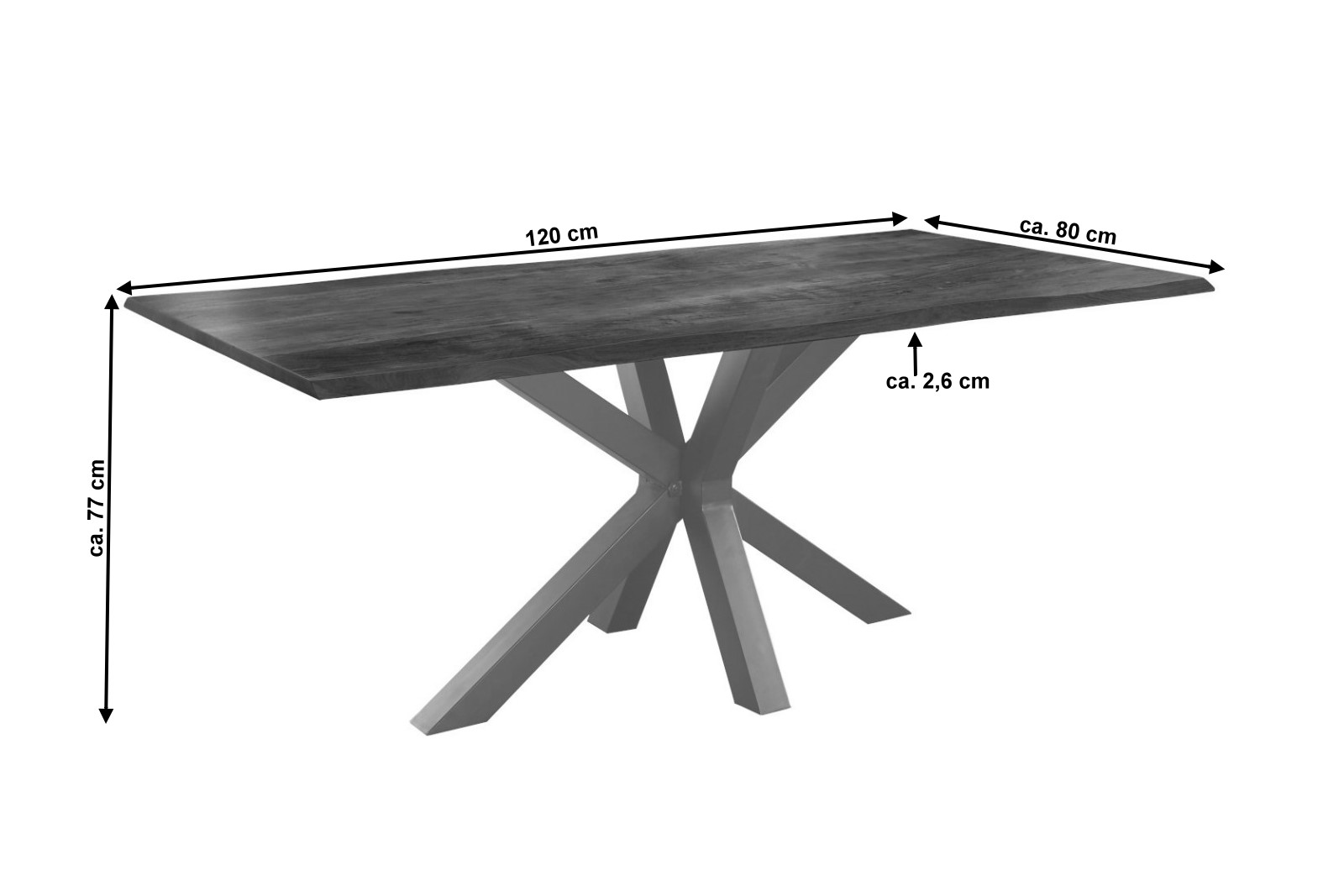 Esstisch Baumkante massiv Akazie nussbaum 120 x 80 silber FELINA – Bild 2