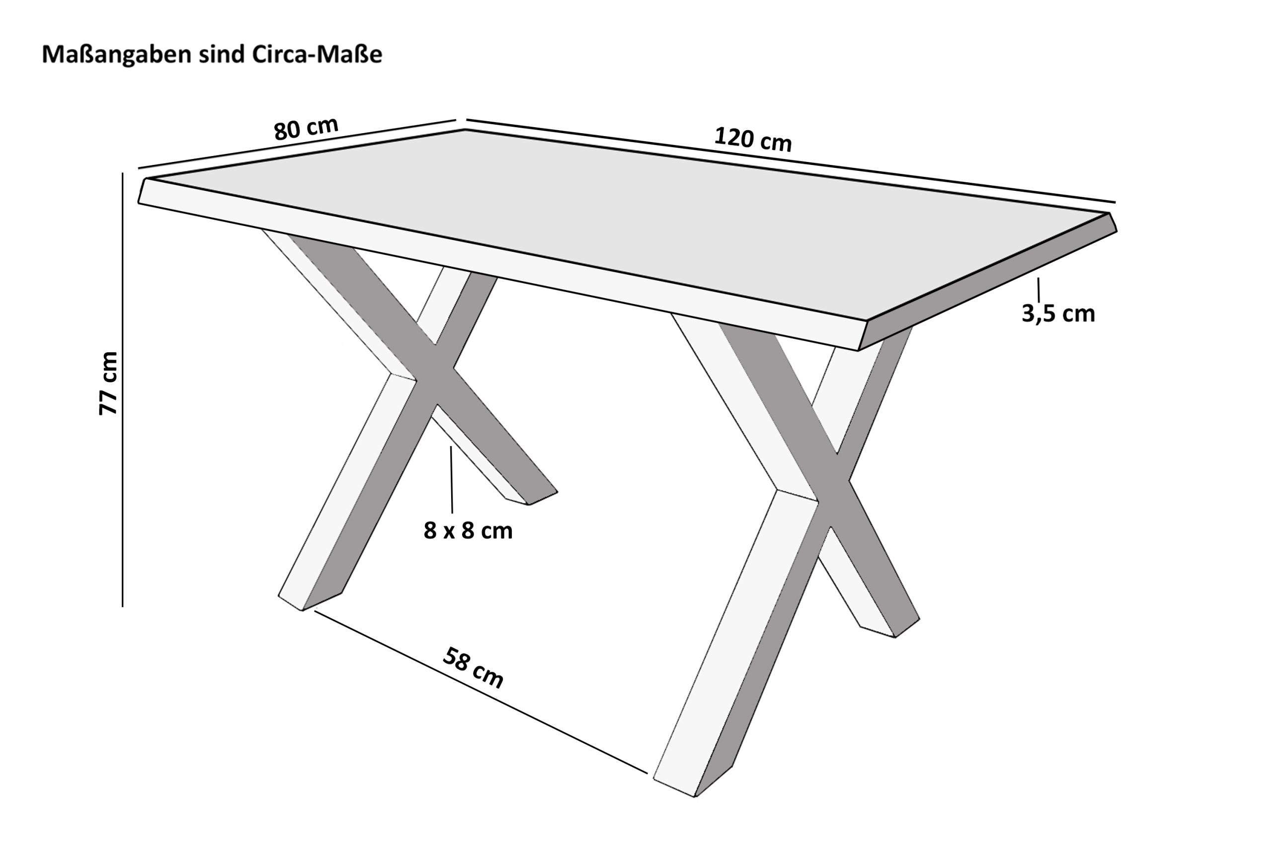Esstisch Baumkante massiv Akazie natur 120 x 80 X-Gestell weiß FREDERIK – Bild 3
