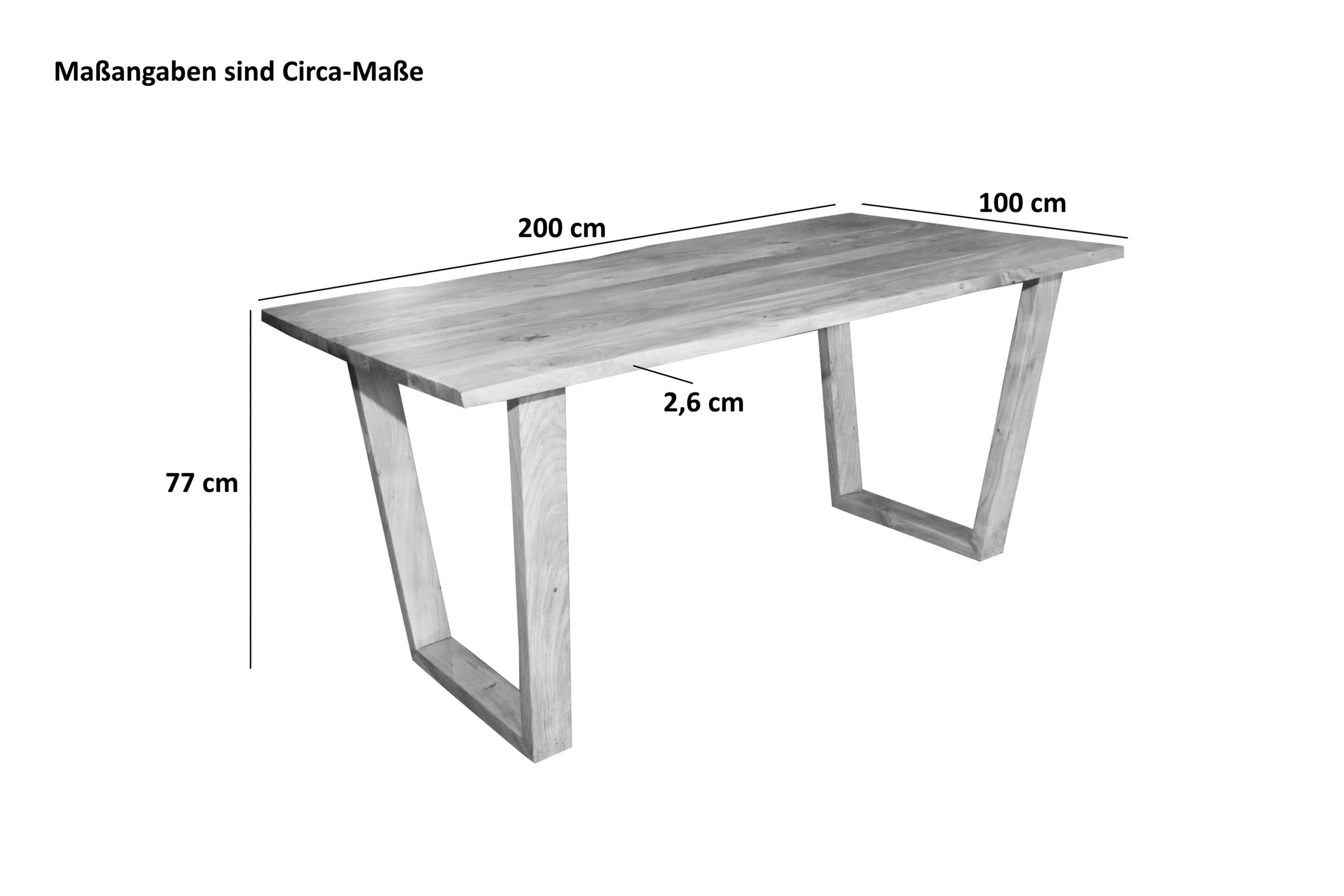 Esstisch Baumkante massiv Akazie natur 200 x 100 V-Holzgestell naturfarben GIRONA – Bild 3