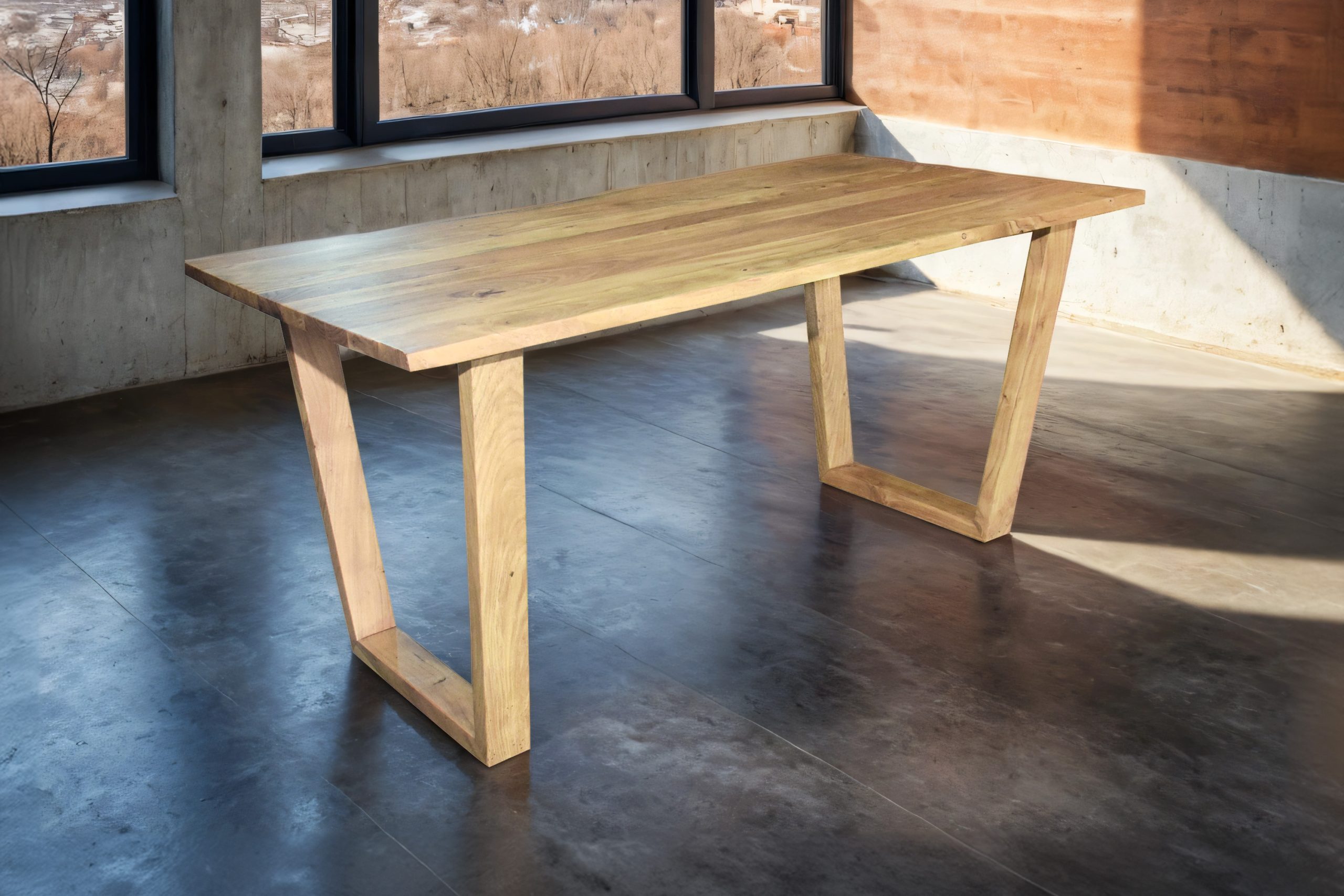 Esstisch Baumkante massiv Akazie natur 220 x 100 V-Holzgestell naturfarben GIRONA